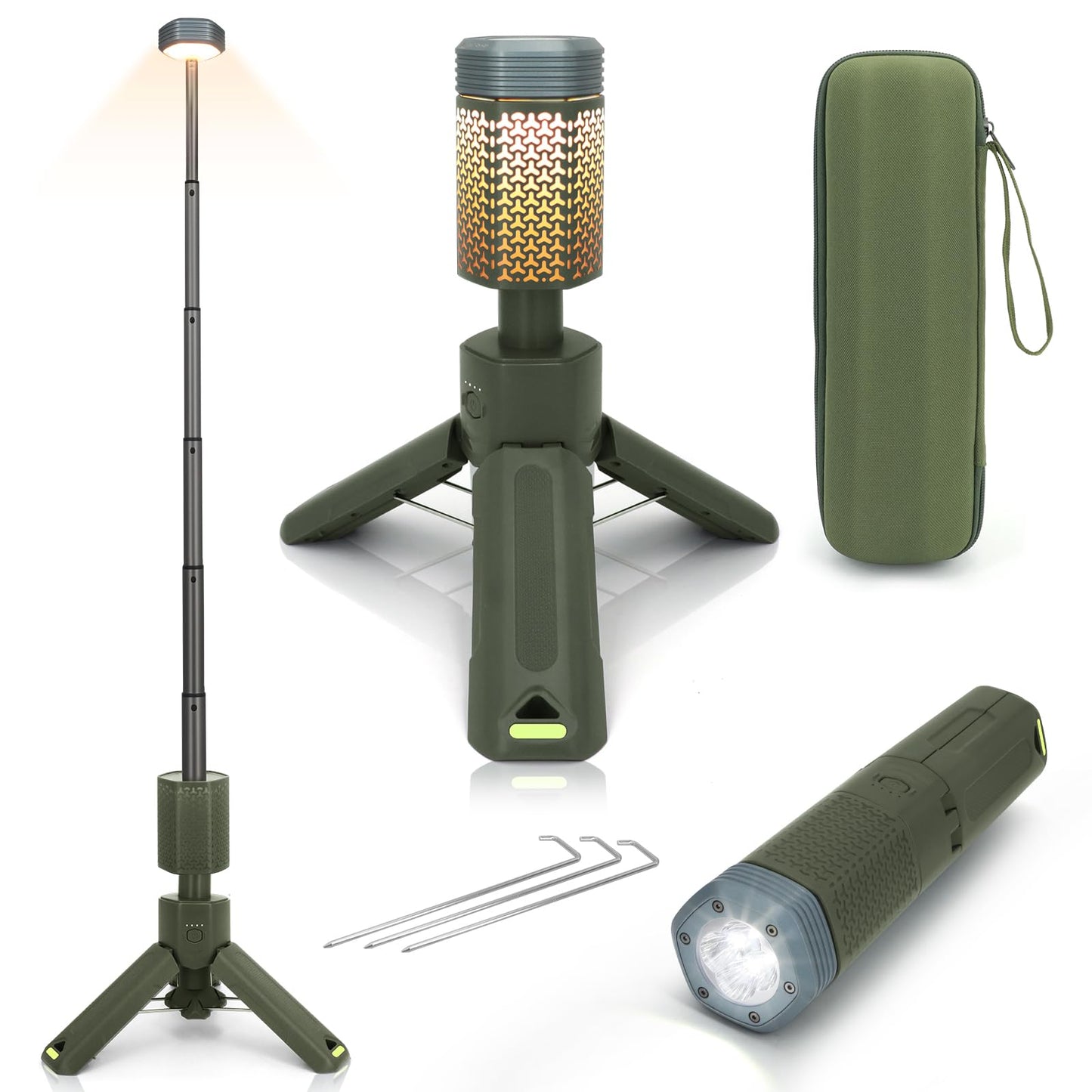 Telescopic Camping Lights,Portable Camping Lantern with Storage Bag,10500mAh Rechargeable Outdoor Adventure Emergency Light,Waterproof LED Work Lights with Magnetic (Light Green)