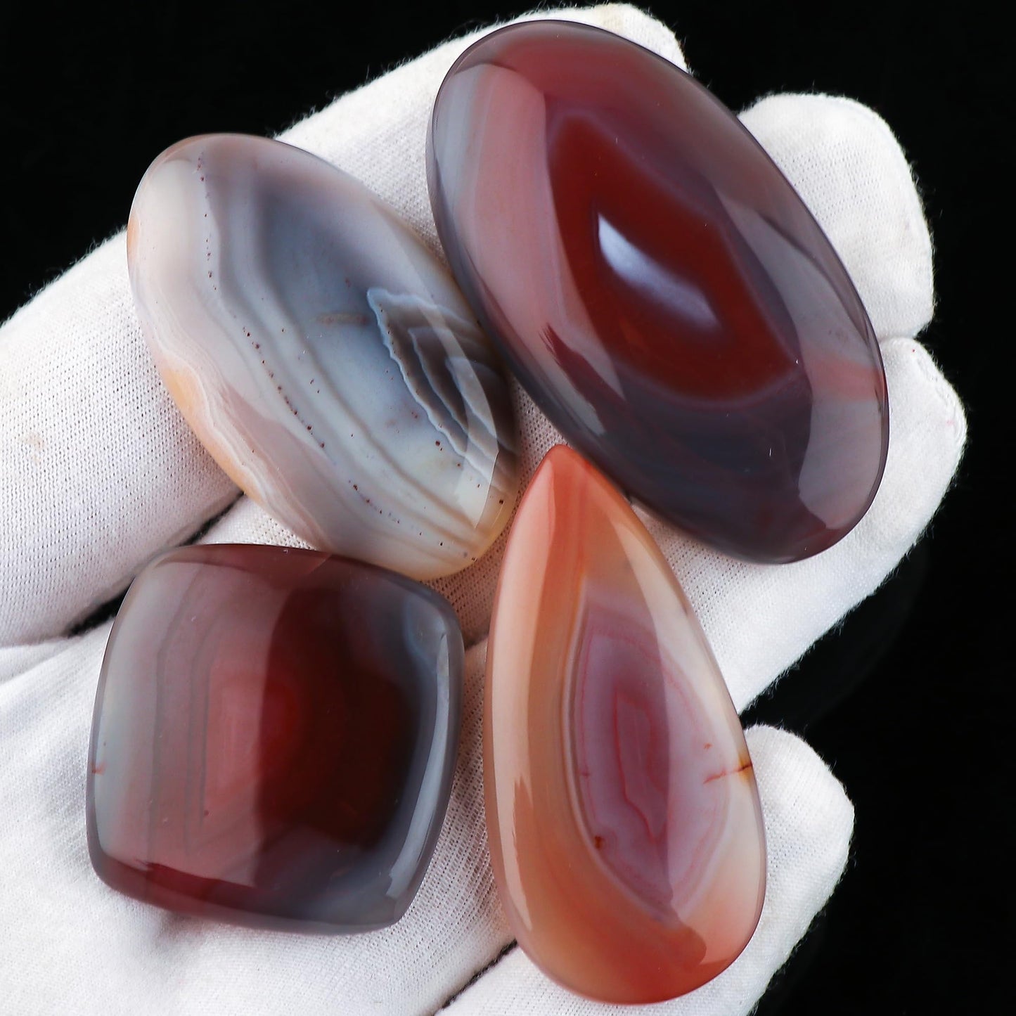CRYSTALINES 4pcs Natural Botswana Agate Gemstones Cabochon Bulk Polished Stones DIY Jewelry Making Wholesale Assorted Loose Supply Healing Crystals Wire Wrapping Gem Collection