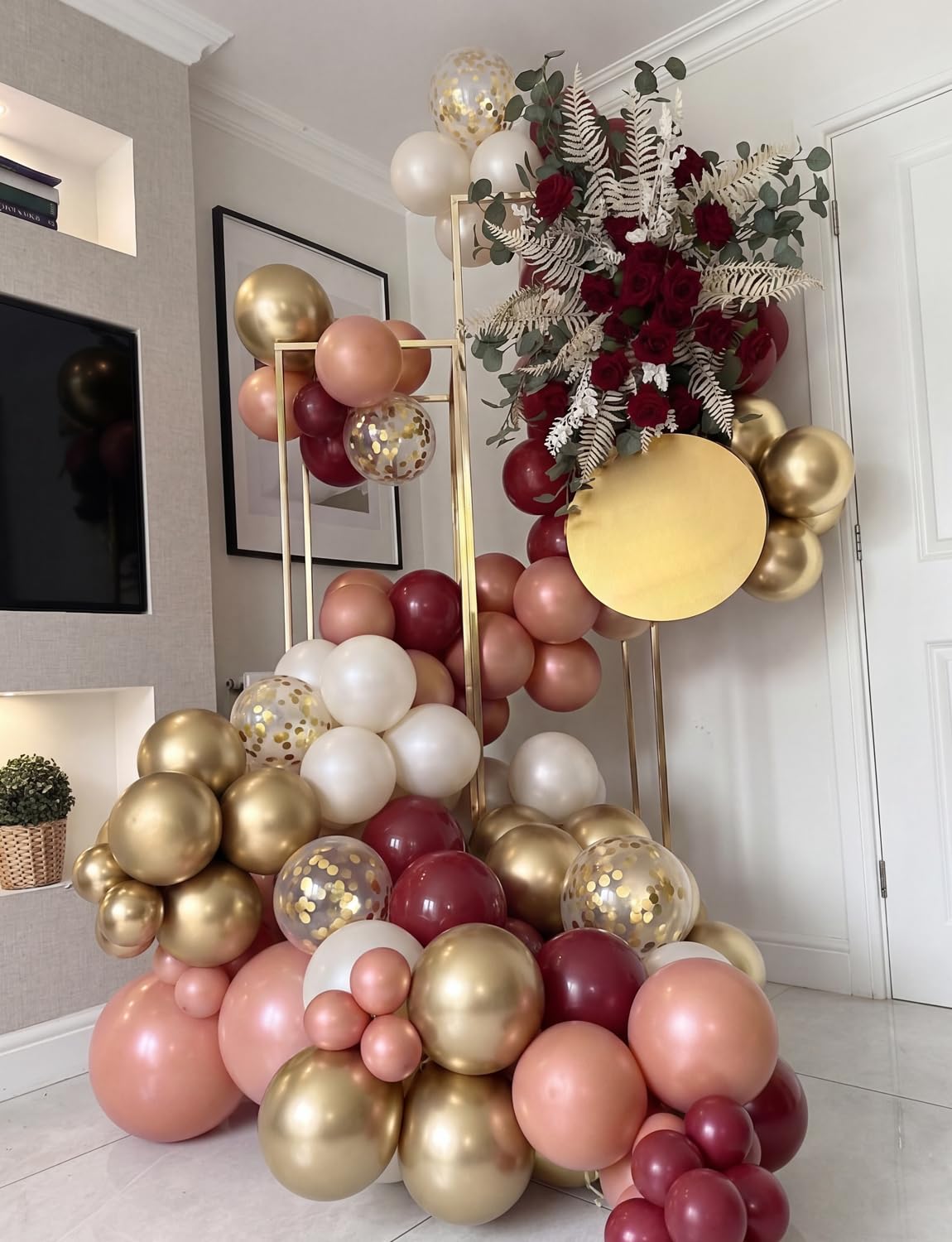 Adeyoo Burgundy Balloon Arch Kit, 139Pcs Balloon Garland Kit with Burgundy, Rose Gold, Gold and White Balloons and Confetti, Elegant Decoration for Wedding, Bridal Shower, Birthday, Bachelorette Party