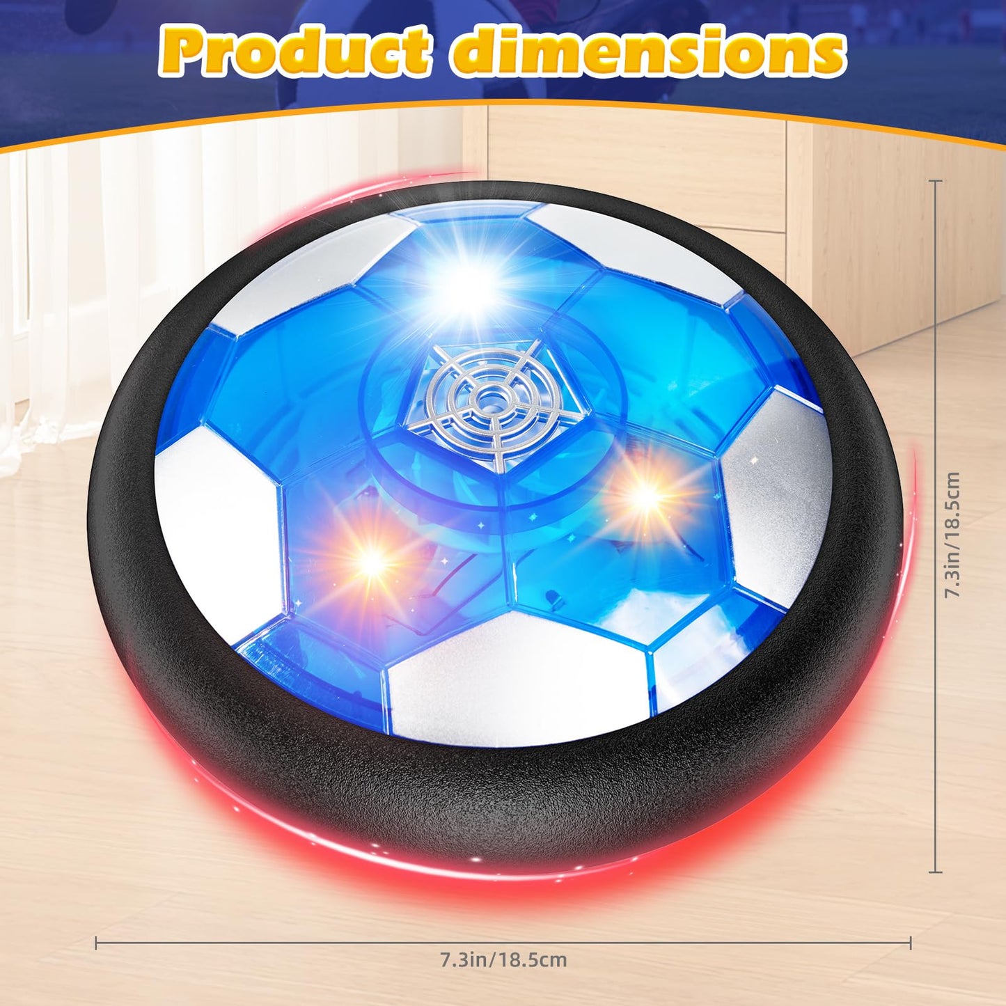 2Pcs LED Hover Soccer Ball Indoor Toys for 3-12 Year Old Boys Girls Christmas Birthday Gifts for 3 4 5 6 7 8 9 10 Years Old Kids Air Floating Soccer Toy Toddler Games Foam Bumper