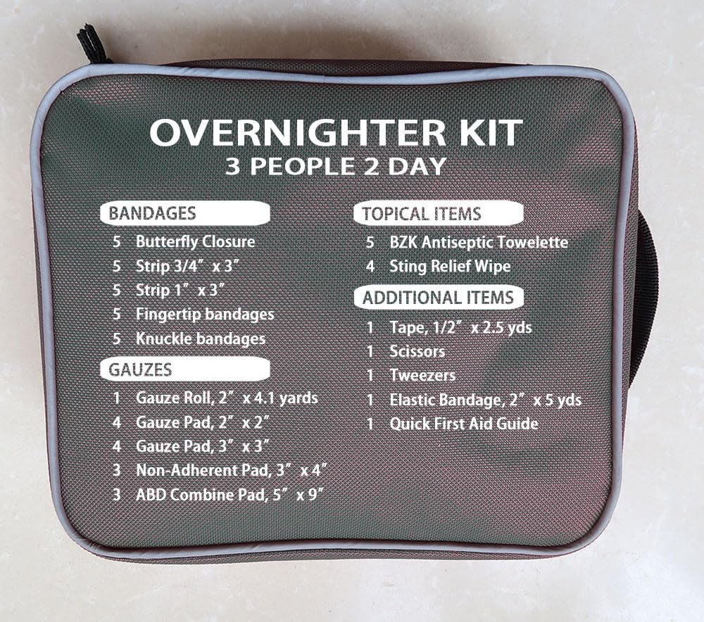 Red First Aid Kit, (Overnighter Kit, 3 Person, 2 Day) - Compact Emergency Medical Kits with Bandages, Gauze, and More by Caddis Sports (Overnighter (Red))