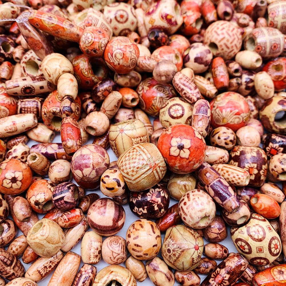 700Pcs European Loose Beads Painted Assorted African Beads Macrame Supplies Craft Jewelry Wood Beads for Jewelry Making DIY Bracelet Necklace Hair Crafts