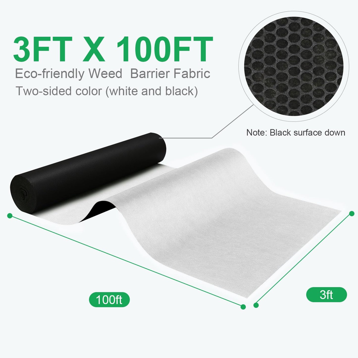 EnonGarden 3x100ft Non-Woven Weed Barrier Landscape Fabric, 3.5oz Heavy-Duty Garden Ground Cover White Weed Control Mat, Weed Blocker Mats Easy Setup for Yard, Garden Bed, Orchard, Farm, Fruit Trees