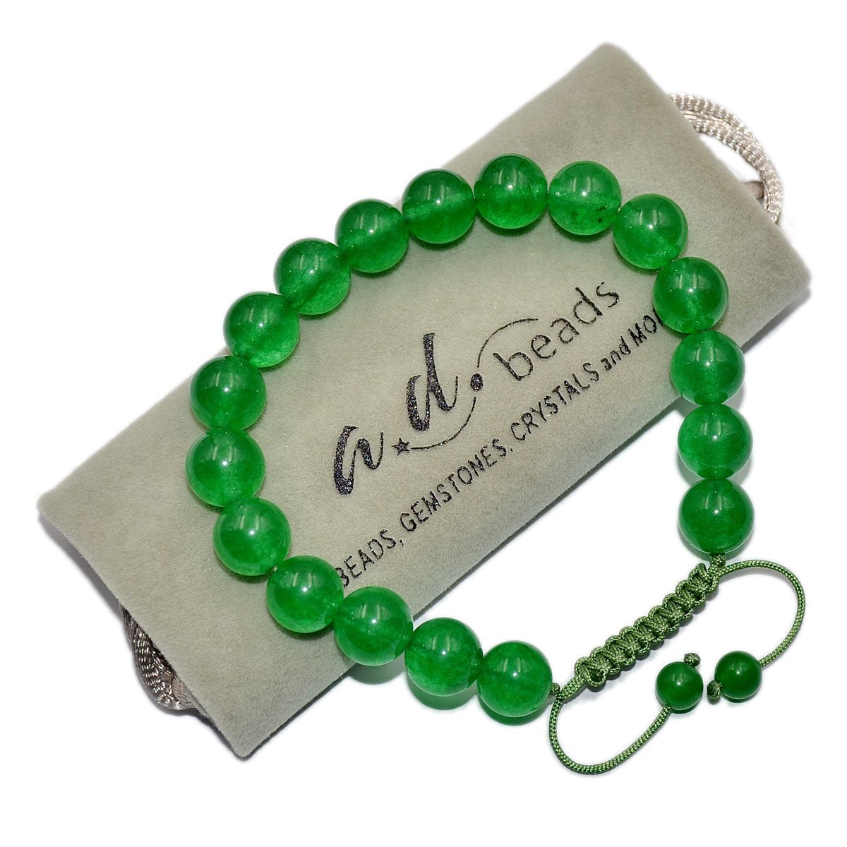 AD Beads Natural 10mm Gemstone Bracelets Healing Power Crystal Macrame Adjustable 7-9 Inch (Green Jade)
