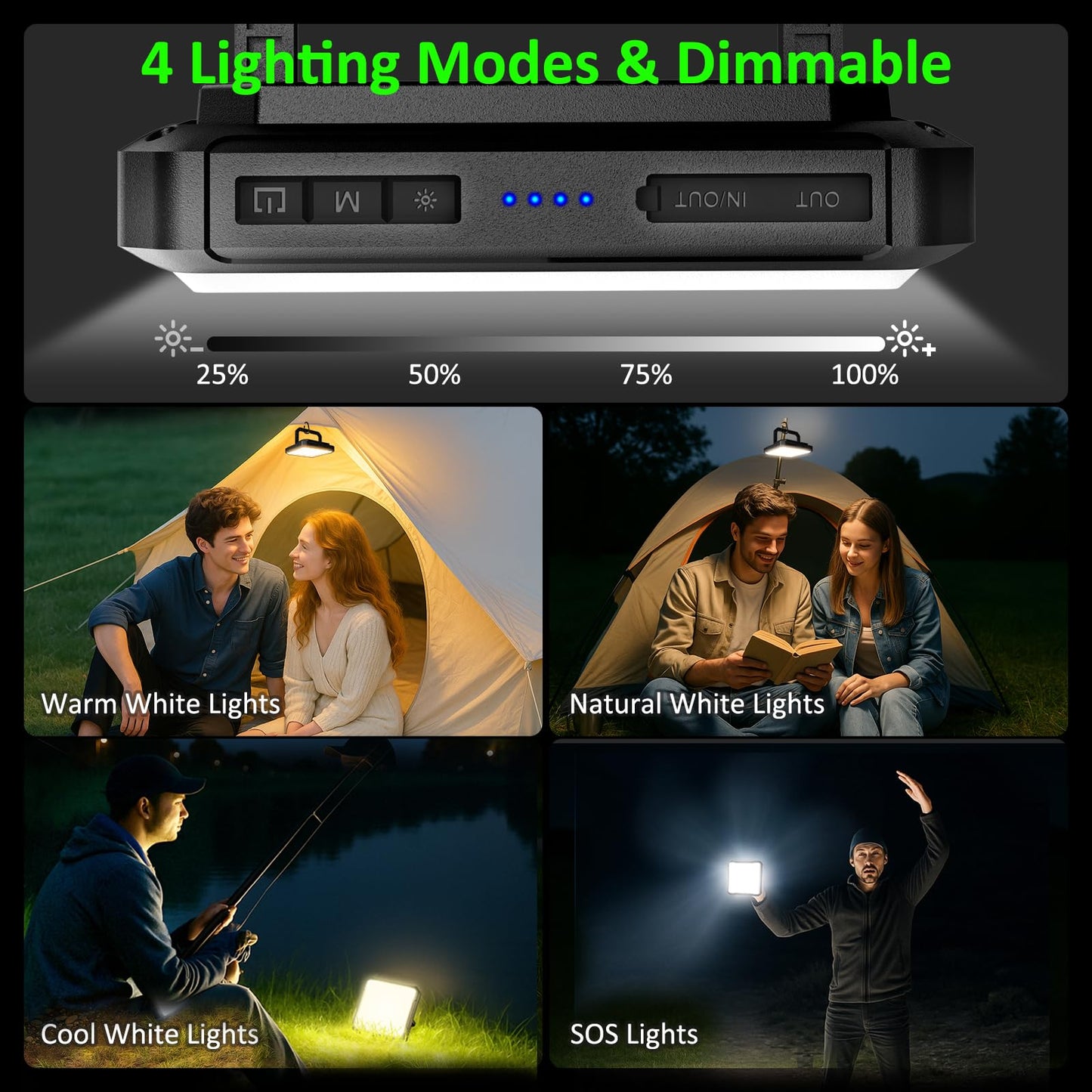 Portable LED Camping Lights, 20000mAh Rechargeable Dimmable Camping Lantern,1300LM Ultra Bright & 4 Lighting Modes, IPX4 Waterproof Emergency Lights for Home, Blackout, Outdoor, Survival Gear