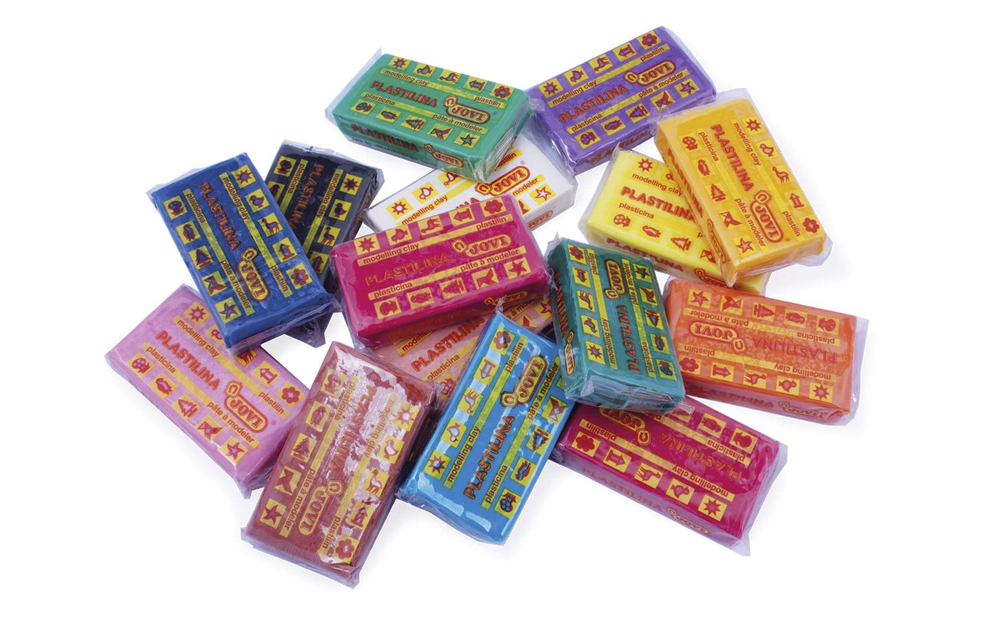 Jovi - Plastilina Reusable and Non-Hardening Modeling Clay, Set of 30 1.75 Oz. Plasticine Bars, 2 Each of 15 Colors, Non-Toxic and Gluten-Free, for Arts and Crafts Projects
