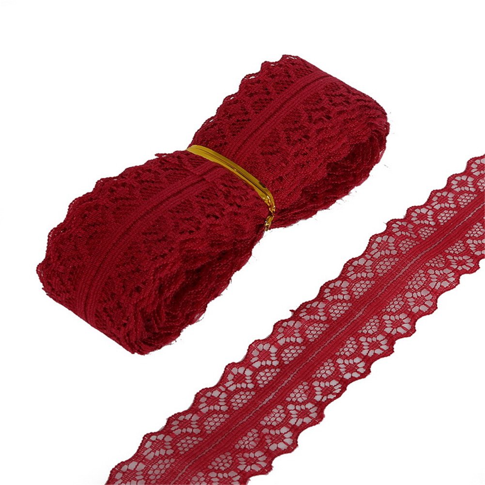 50 Yards Gems Patterned Lace Ribbon Roll Floral Lace Trim Webbing Fabric Embelishment 1 1/8 inch Width for Jewelry Making DIY Craft Gift Wrapping Wedding Party Favours (Burgundy)