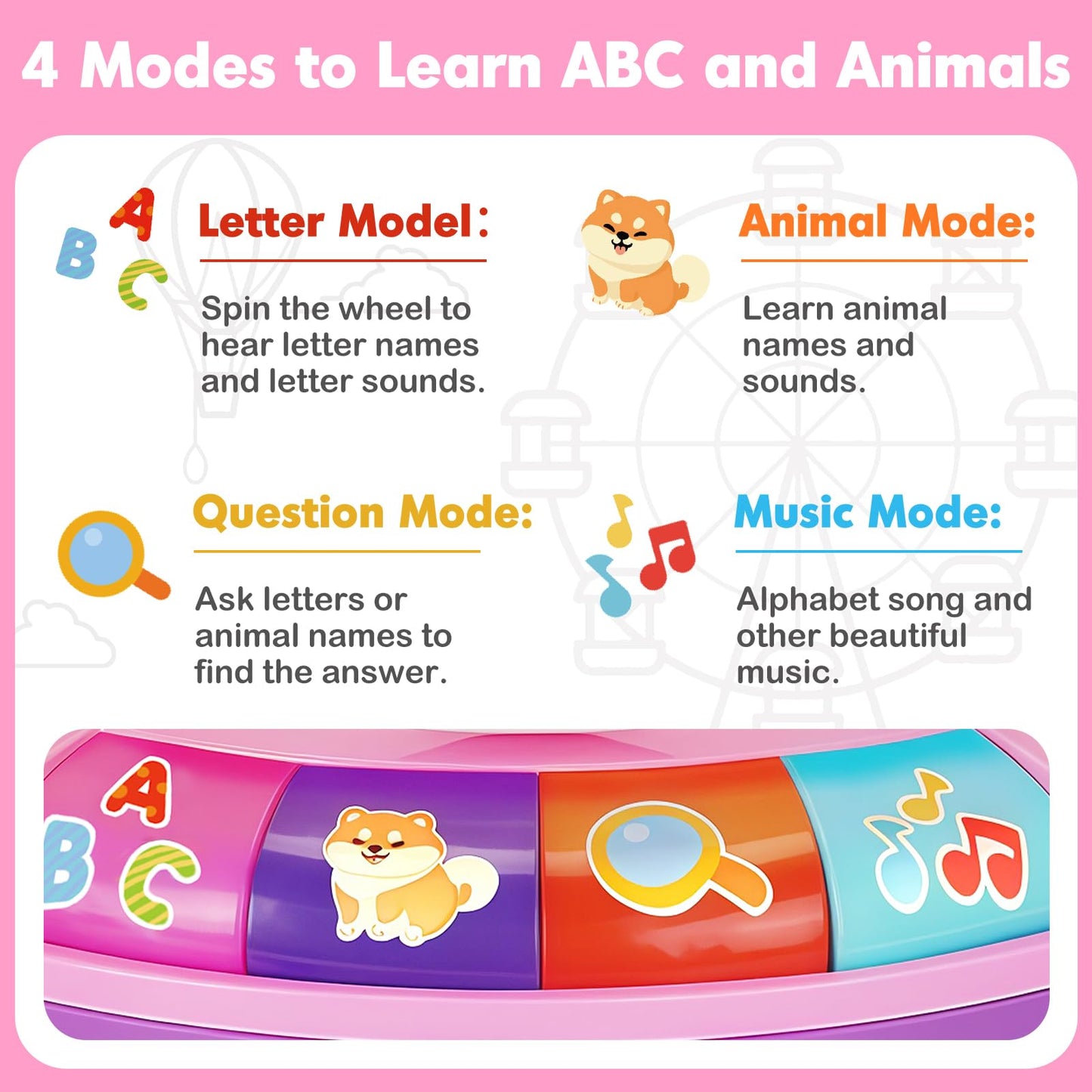 Learning Toys for 1 2 3 Year Old Boy Girl, Spin and Sing Alphabet Zoo with Sounds for Toddler 1-3, Educational Development Toy for Kid, Christmas Birthday Gifts for Baby 12-18 Months+