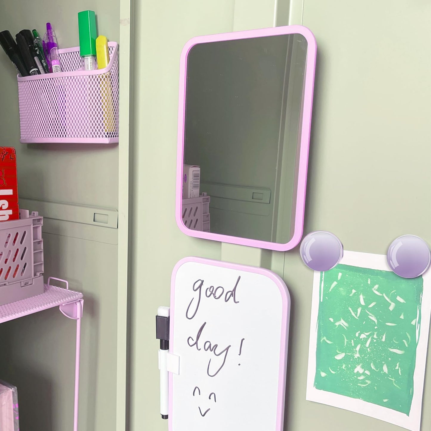 Svartur Locker Accessories for Girls with Magnetic whiteboard, Locker Mirror and Pen Holder, Pink Locker Decoration for School Locker, Back to School Essentials, Purple