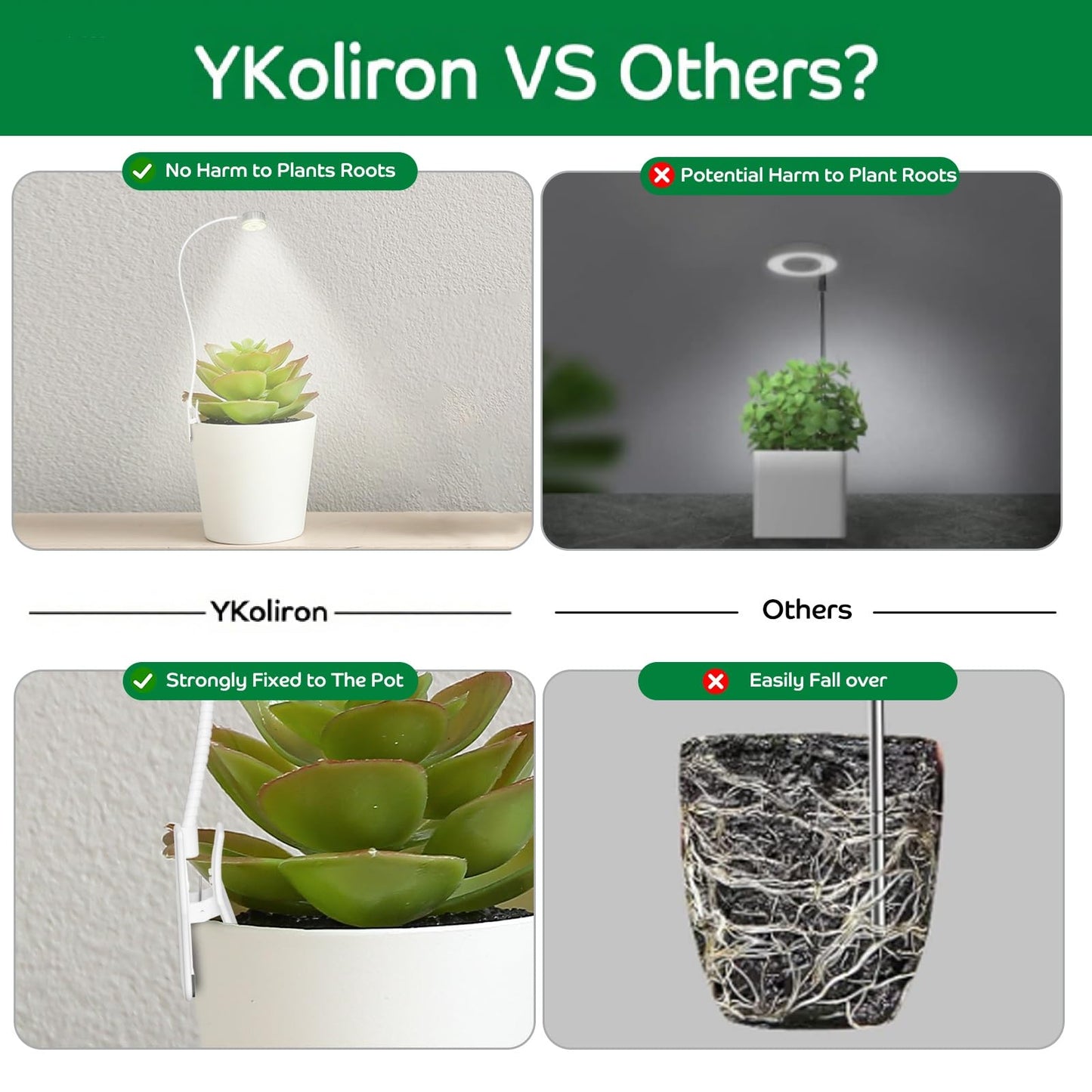 YKoliron Grow Lights for Indoor Plants, Clip on Full Spectrum Plant Light, Plant Grow Lights Indoor with Adjustable Gooseneck and 10-Level Dimming, 3/9/12H Timer for Office Home (1 Pack)