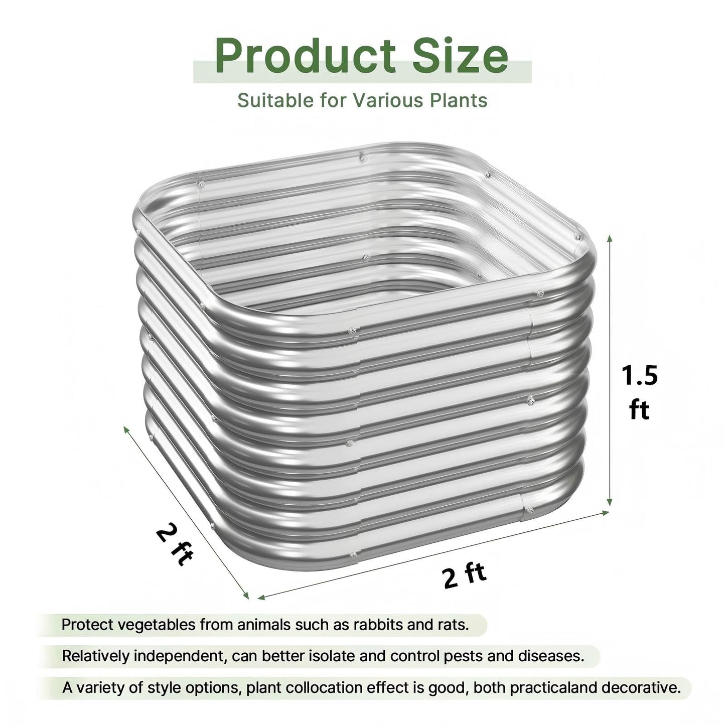 Mostmahes 4 PCS Tall 2x2x1.5ft Galvanized Raised Garden Bed Outdoor, Metal Garden Bed for Vegetables, Above Ground Garden Box for Flower, Steel Raised Beds for Gardening