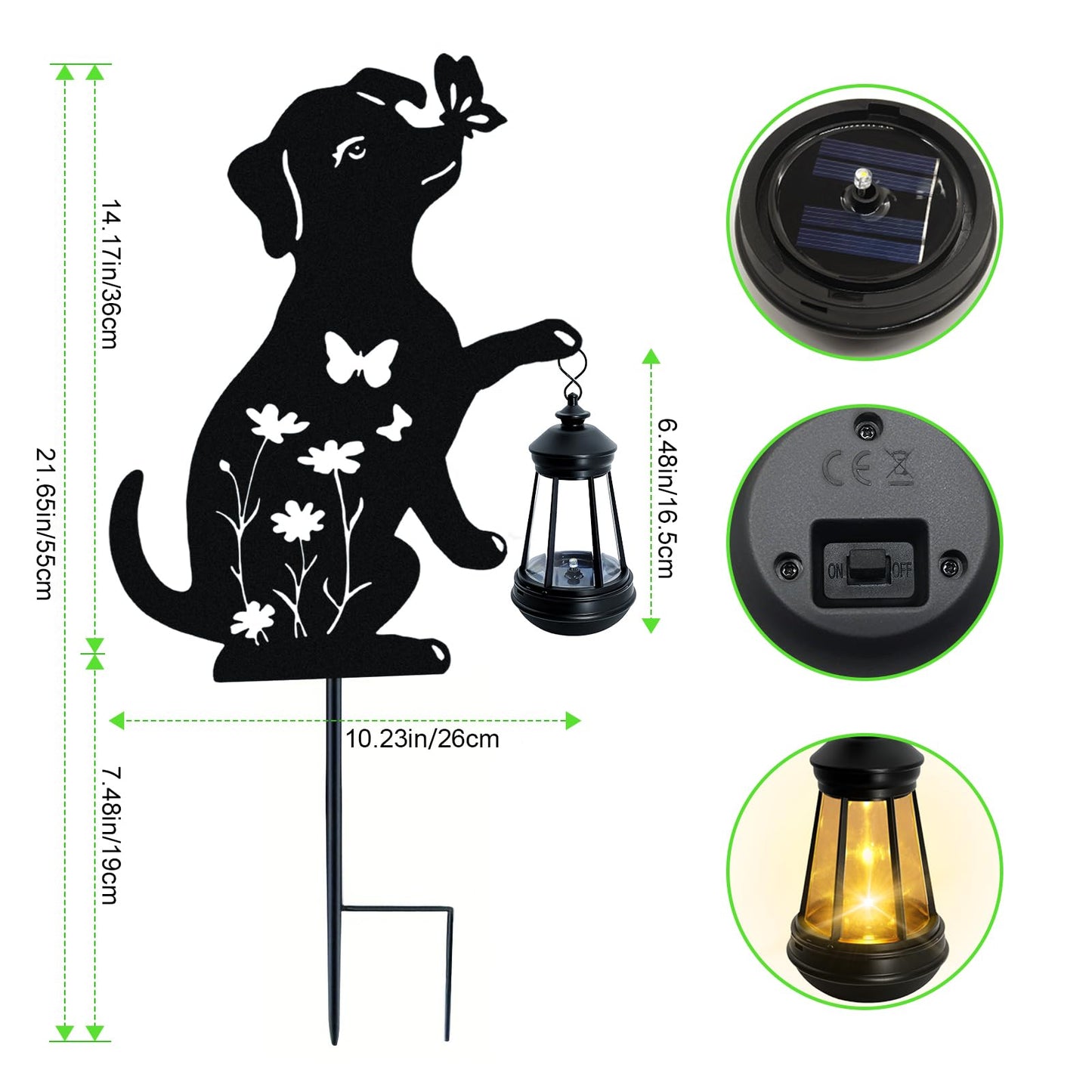 Solar Lights Outdoor Stakes, Metal Dog Solar Lights,Birthday Gifts for Women Mom Grandma, Waterproof Hanging Lantern Garden Ornaments Decor Outside Backyard, Yard Art, Patio, Pathway