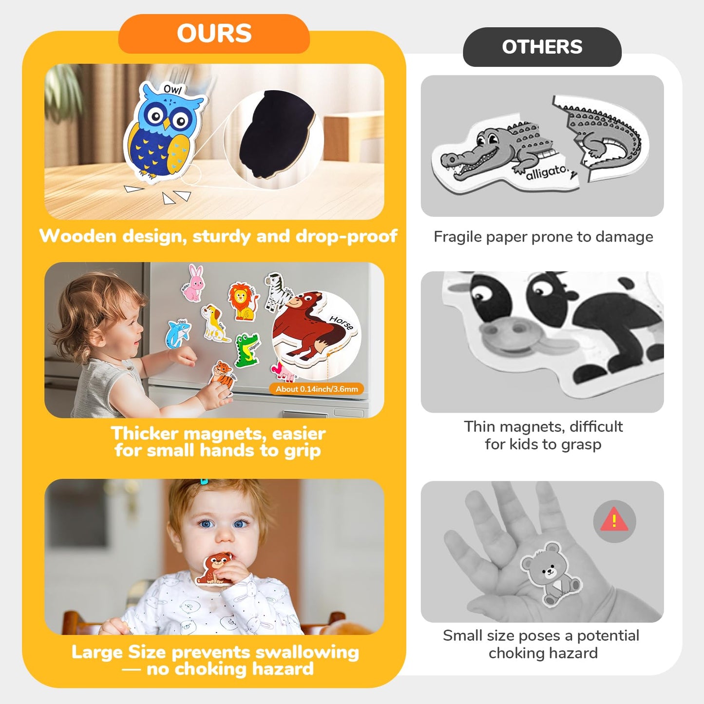 JoyCat Wooden Fridge Magnets for Kids – 26 Cute Animals & Uppercase Letters for Toddlers, Magnetic Alphabet Refrigerator Toys, Fun Educational Learning Gifts for Preschool 2 3 4 5 Years Old