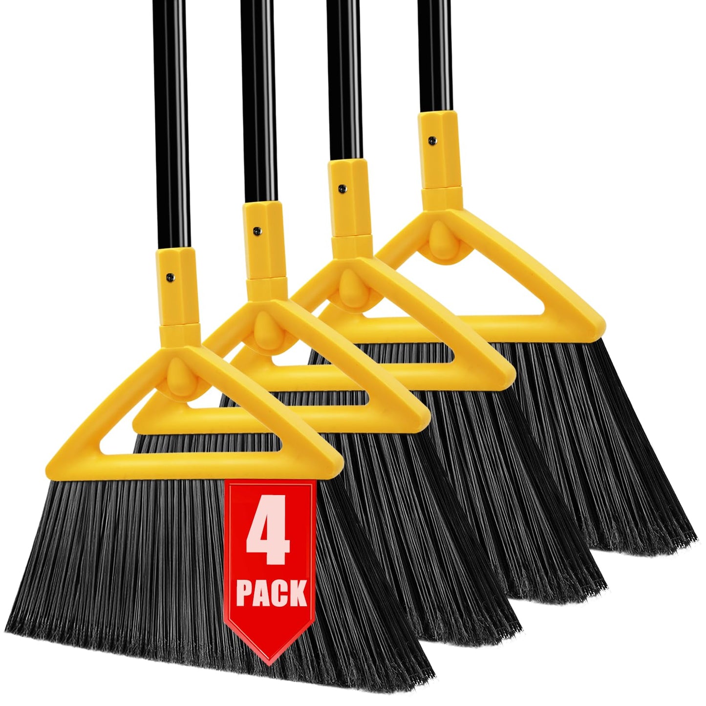 PUTNATRUE Heavy Duty Broom Outdoor and Indoor, 4 Pack Upgraded Commercial Angle Brooms, Perfect Yellow Broom of House, Kitchen, Garage, Courtyard