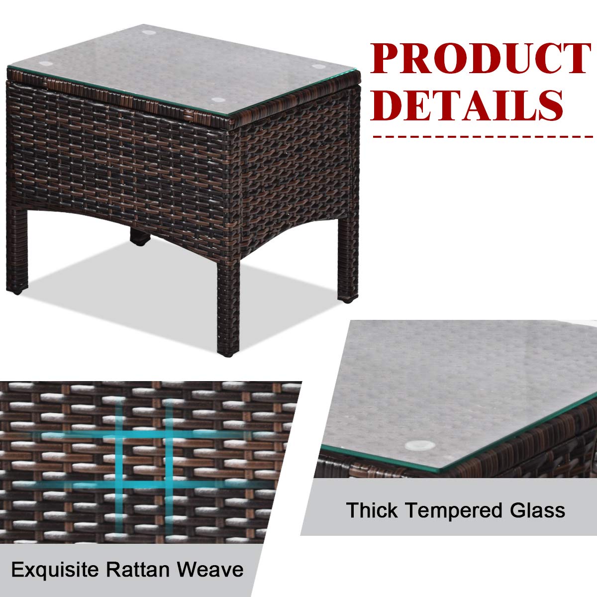 Tangkula 3 Piece Outdoor Patio Furniture Set, Wicker Chairs Set with Glass Top Coffee Table, Thick Cushions, All Weather Garden Lawn Poolside Backyard Porch Furniture Set for 2 (Red)