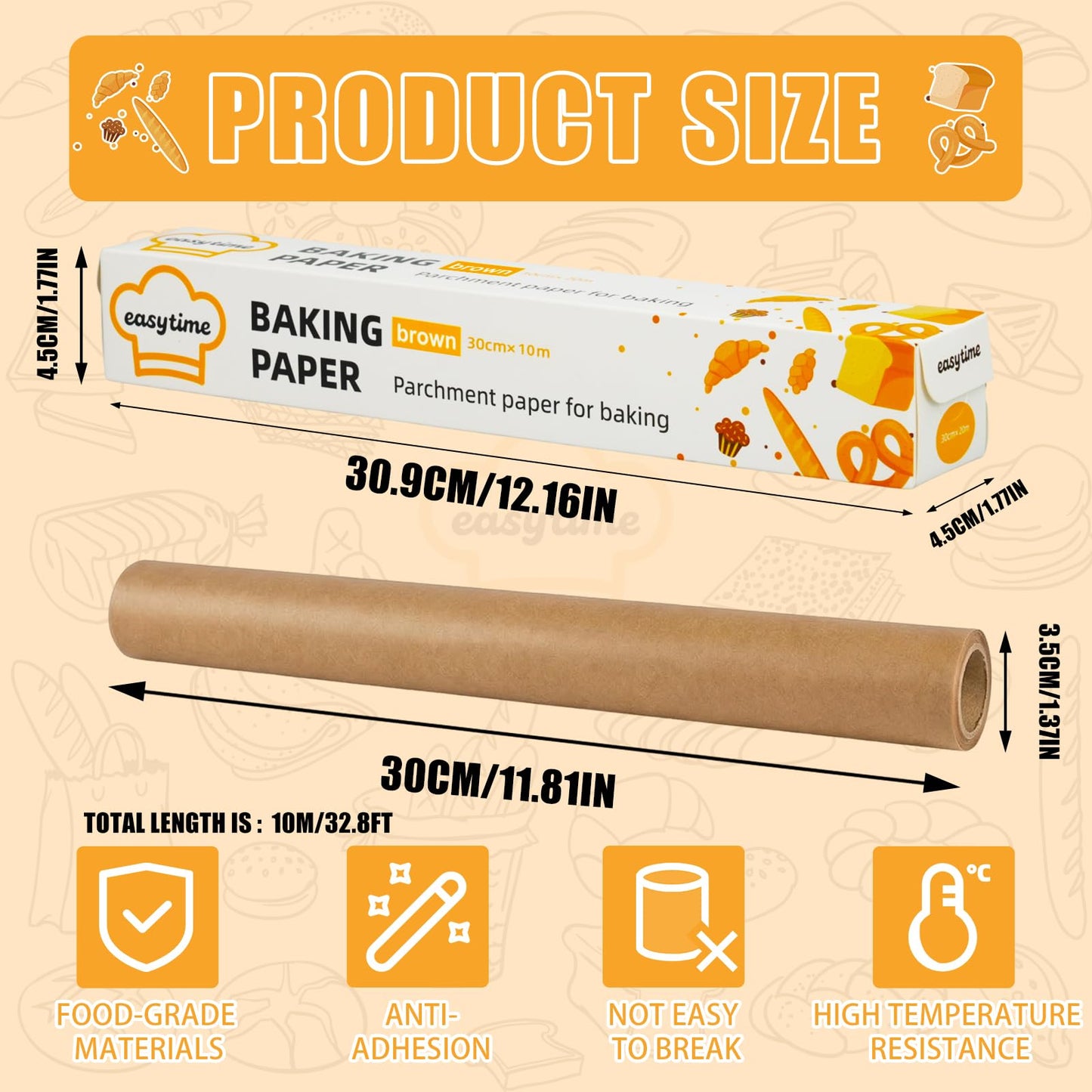Parchment Paper Roll, 3 Boxes 12"x33ft Air Fryer Paper Liner Total 99′, Parchment Paper for Baking, Non-Stick Baking Paper with Cutter Oil Proof Heat-resistant for Cooking Grilling Steaming Brown
