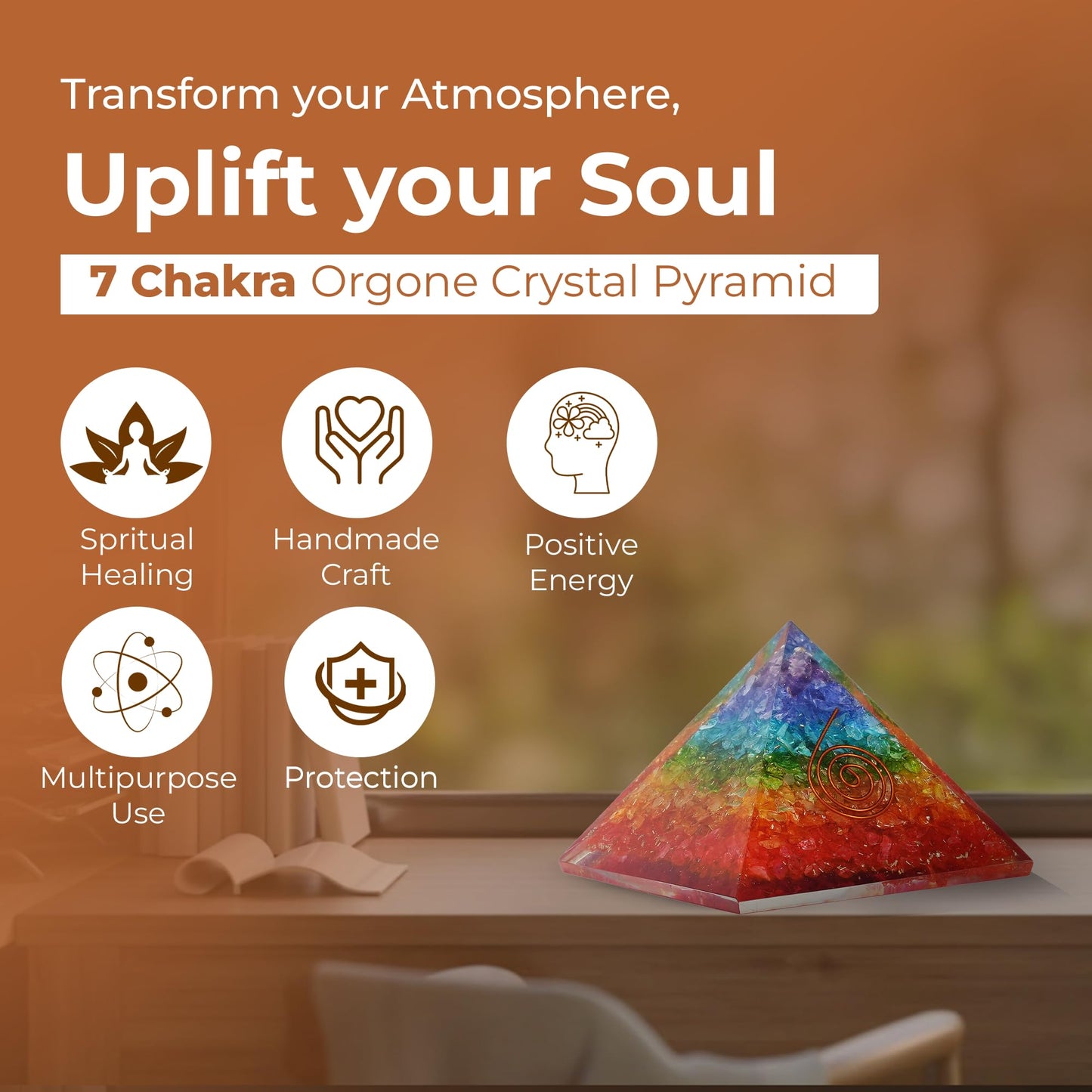 Orgone Pyramid of Success – 7 Chakra Orgonite Pyramid for Healing, Meditation, Stress Relief, Positive Energy & Chakra Balancing