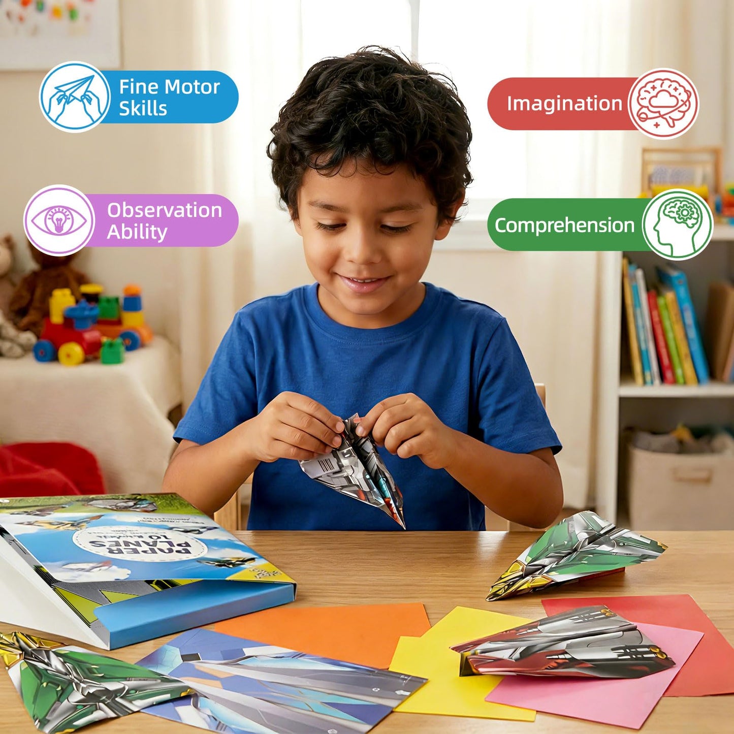 hapray 60 Sheets Paper Airplane Kit, Art and Crafts for Kids with Paper Airplane Instructions Book & Video, Stocking Stuffers for Boys Girls, Birthday Easter Kids Activities Crafts Gifts