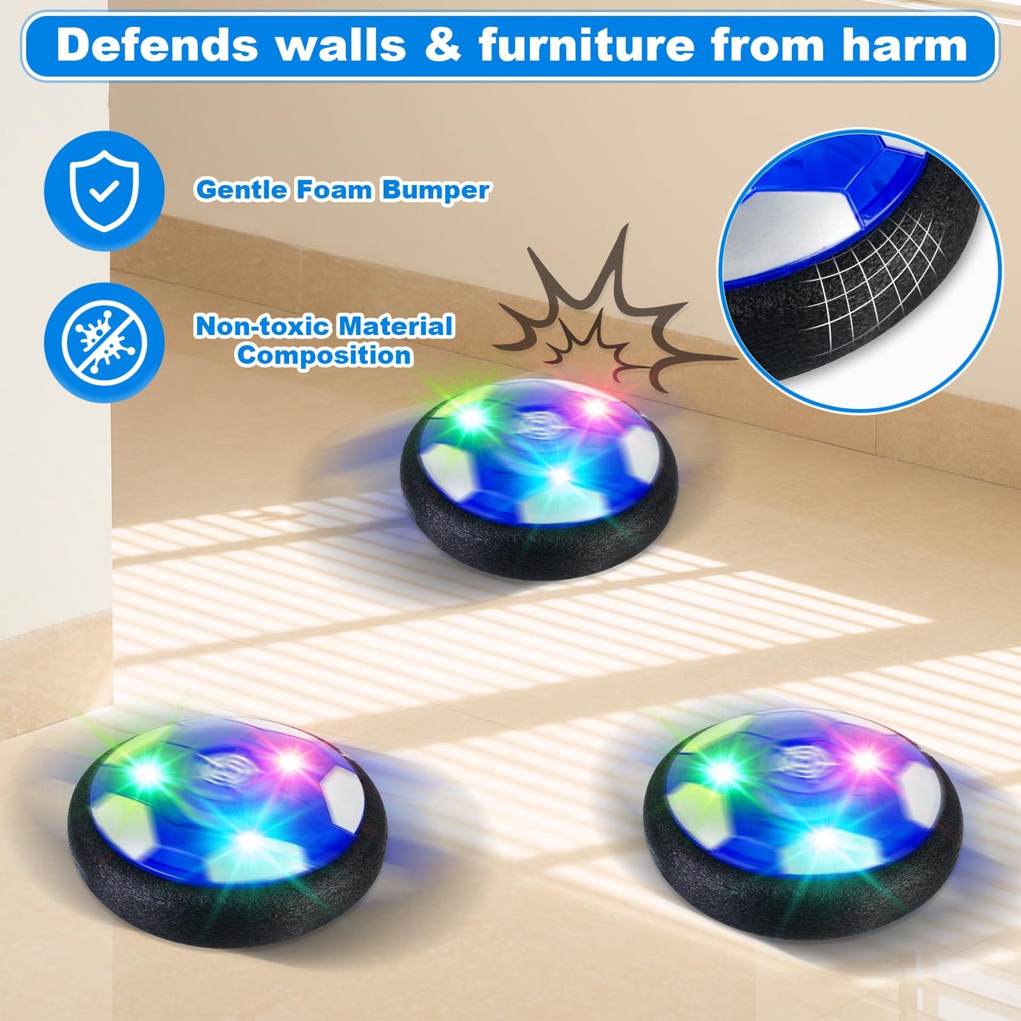 NEUBSAW 4-in-1 Hover Soccer Ball Hockey & Bowling Set, LED Air Floating Sports Toy for Indoor Outdoor Play for Kids Ages 3-12, Birthday for Boys Girls Toddlers