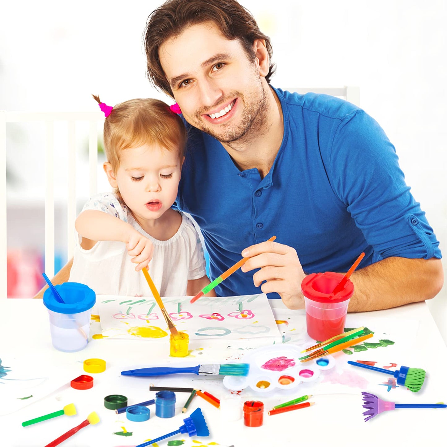 BigOtters Painting Brushes, 45PCS Kids All Purpose Paint Supplies Include Paint Cups with Lids Palette Tray Multi Sizes Brush for Children Gifts School Prizes Art Party