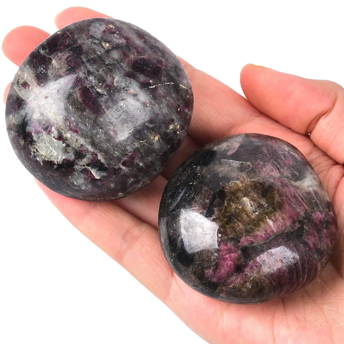 JIC Gem 2 Pcs Polished Rubellite Tourmaline Palm Stones Pocket Worry Stones Crystal Healing Irregular Gemstone Chakra Reiki 2 Inch