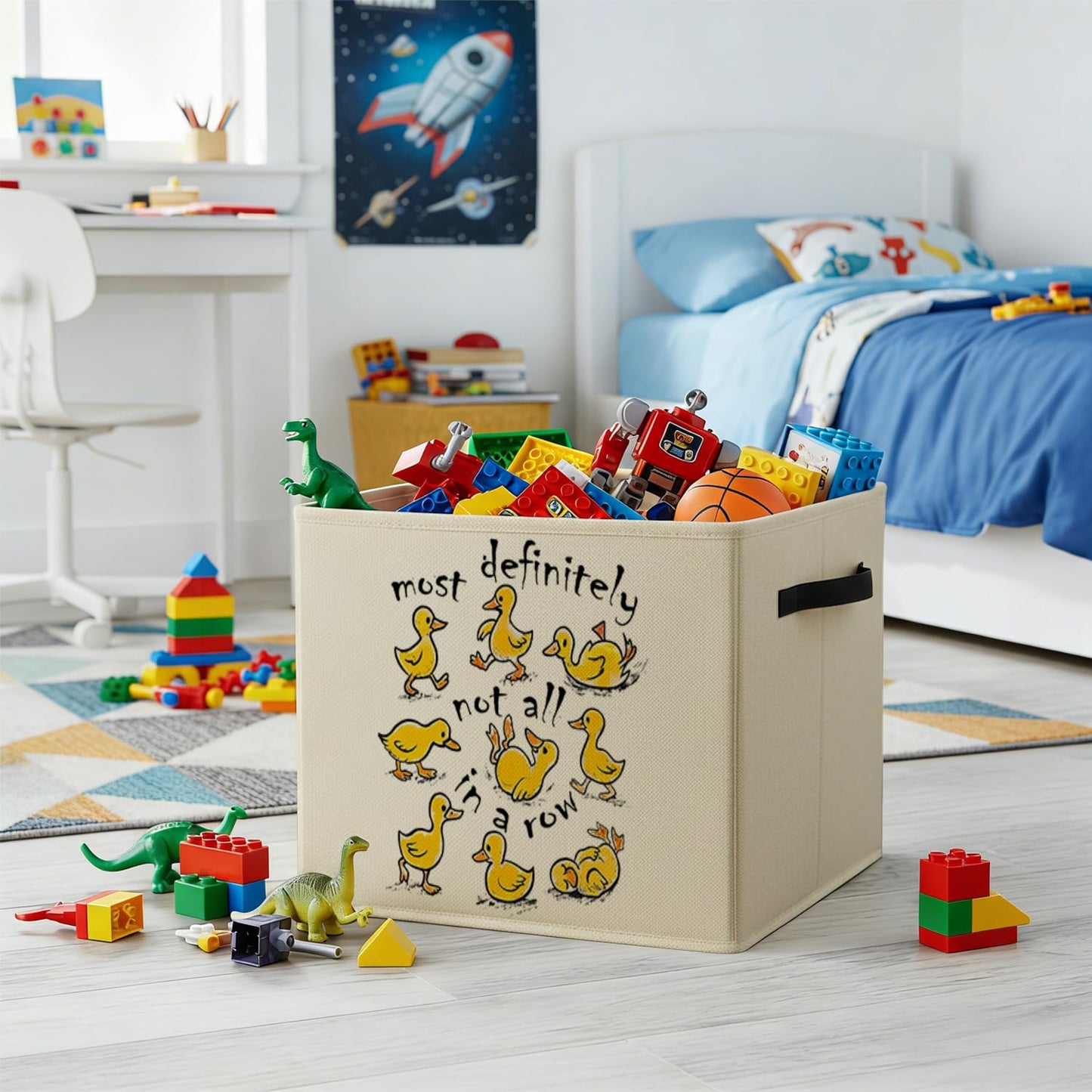 MNKVITMEAK Funny Yellow Duck Storage Bin Box with Handles, Most Definitely Not All in a Row Foldable Baskets Organizer for Bedroom Bathroom Kids Room Clothes Toys Books, Toybox for Boys Girls