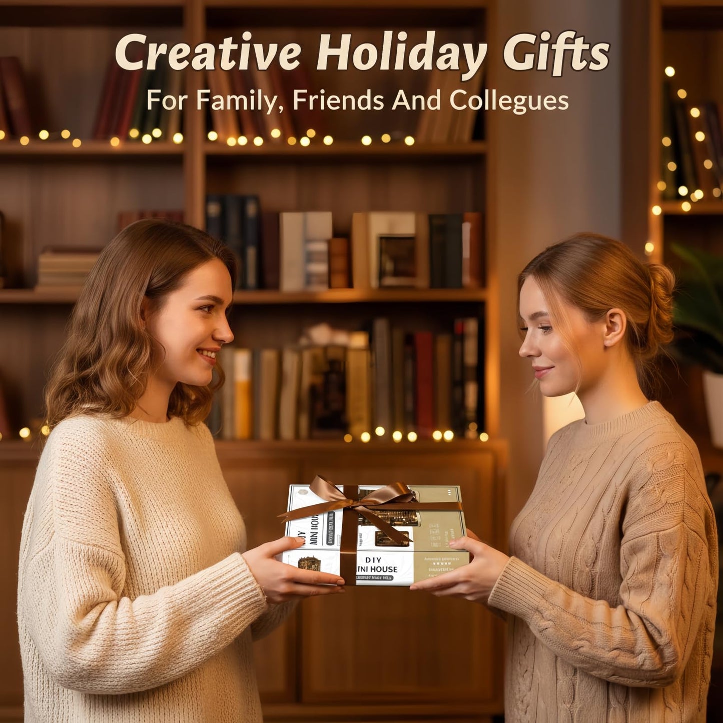 DIY Miniature Dollhouse Book Nook Kit, 3D Wooden Puzzle Craft Kits with Light, Tiny House Bookshelf Decor Model Building for Adults, Holiday&Birthday Gifts for Family,Friends,Book Lovers