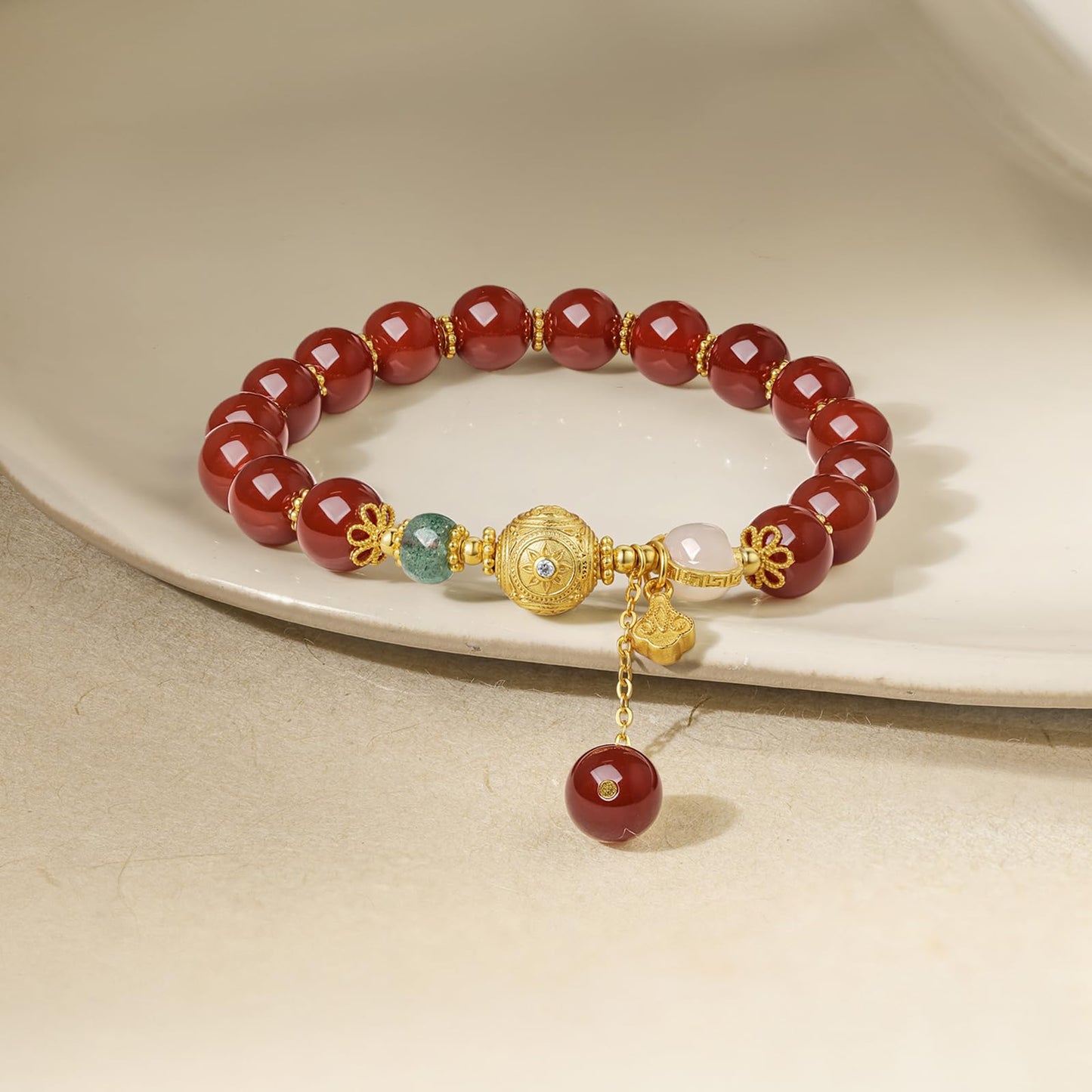 ZHOU LIU FU Sterling Silver Bracelets Silver Red Agate Elephant Pendant Beaded Stretch Bracelet Blessing Silver FengShui Ball Charm Jewelry for Women Her Anniversary Birthday 6.7"/17CM J1916278