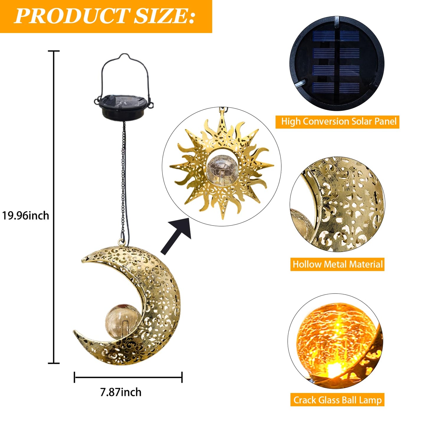 QCF Solar Hanging Sun and Moon Lights Garden Outside Decor,2 Pack Metal Lanterns Outdoor Sunflower Art Decorations for Porch Backyard Patio Wall Tree,Unique Gardening Gifts for Women Mom Grandma