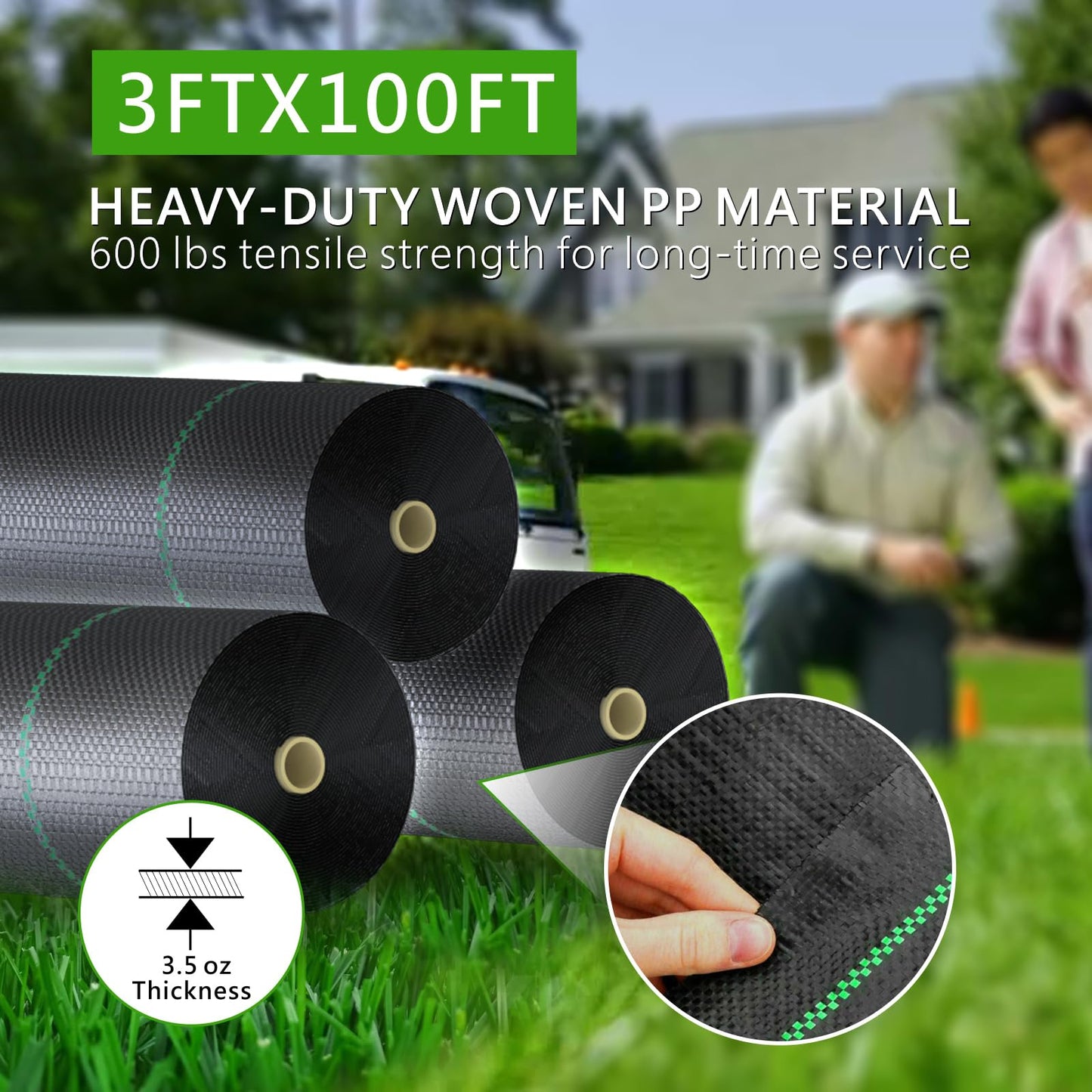 mychoiii 3ft x 100ft Weed Barrier Landscape Fabric, 3.5oz Heavy Duty Woven Ground Cover, 600lbs Tensile Strength Weed Block Cloth for Garden Bed, Driveway, Landscaping - UV Resistant
