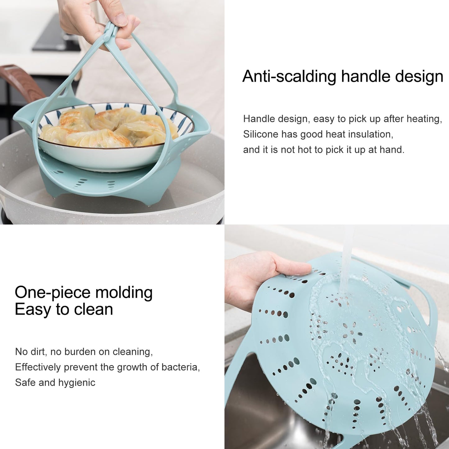 Vbvbip Silicone Steamer Basket with Collapsible Design for Vegetables - Instant Pot Compatible, Reusable, Non-Stick, BPA-Free,Blue