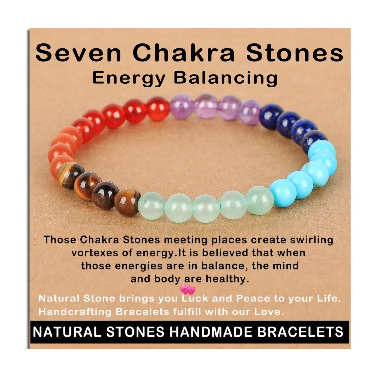 AD Beads Handmade Gemstone Stretch Elastic Bracelet Crystal Healing Reiki Nature's Beauty and Spiritual Essence Unisex (6mm, Seven Chakra Stones (Energy Balancing))