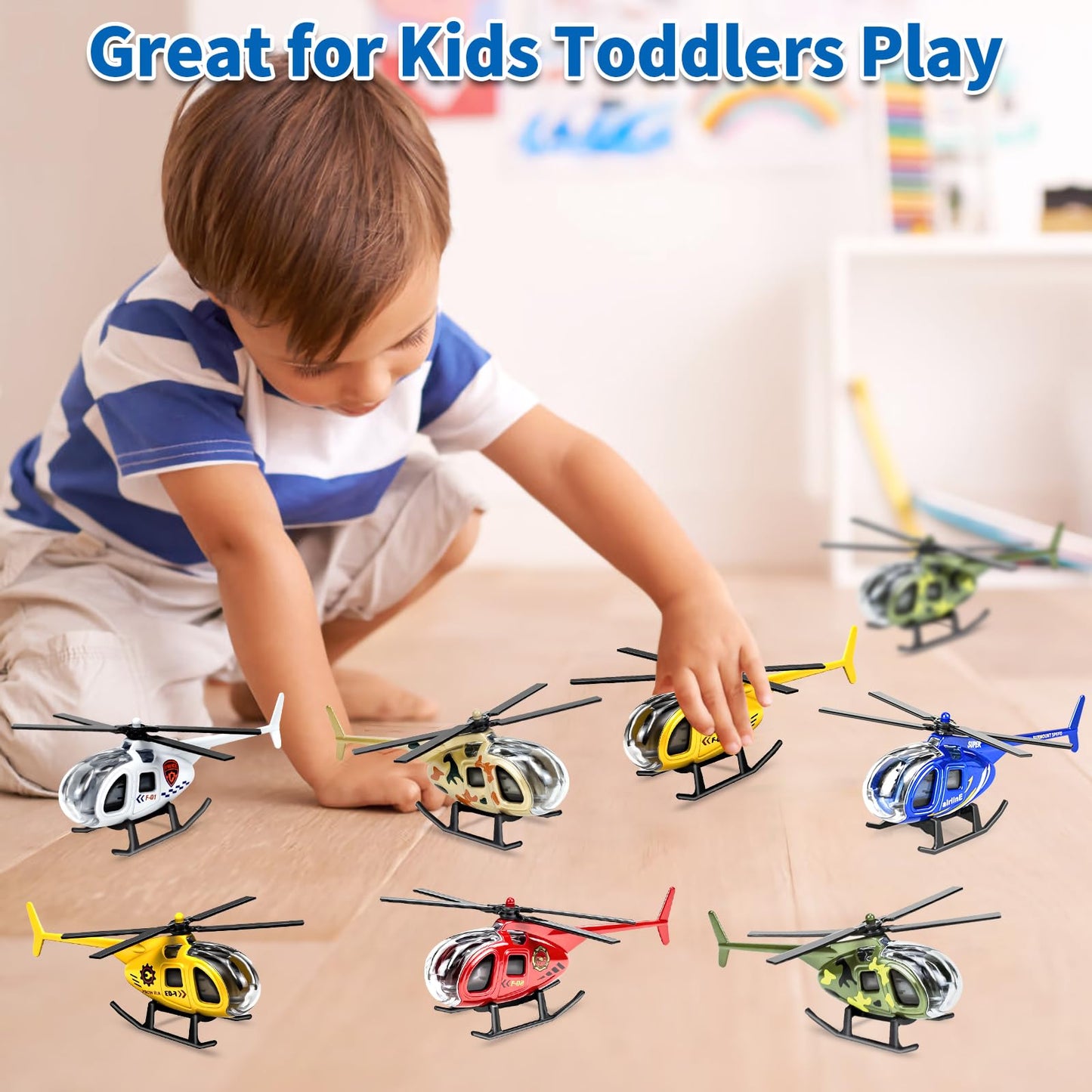 Tcvents Diecast Helicopter Toy 6 Pack, Model Plane Mini Helicopters for Kids 3 4 5 6 7 Years Old, Military Airplane Toys Planes for Boys Toddlers Birthday Gifts & Party Favors