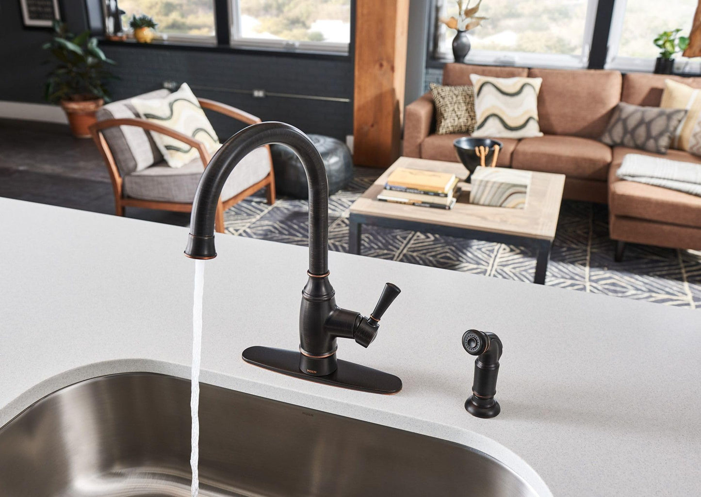 Moen Noell Mediterranean Bronze Single-Handle Kitchen Faucet with Side Sprayer, 87506BRB
