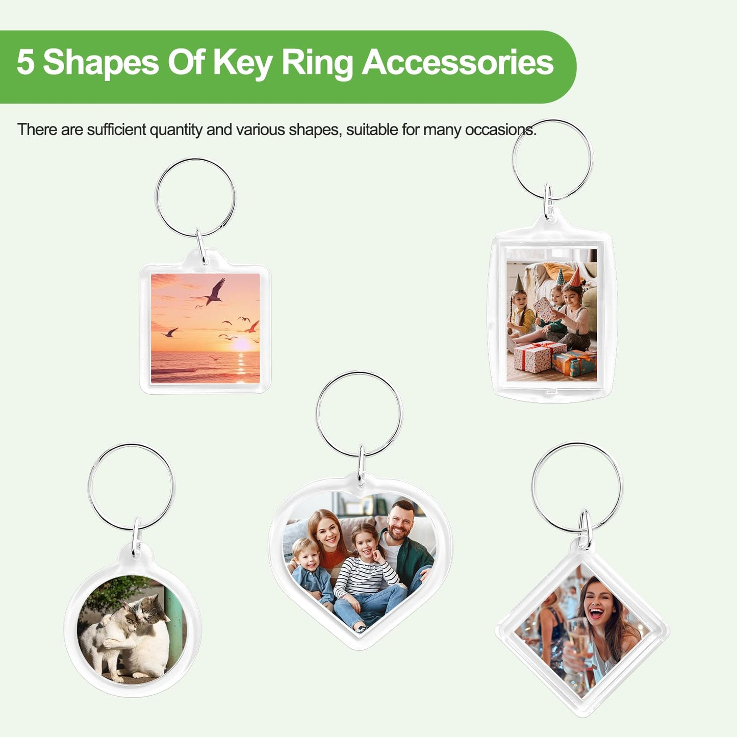 BRT Bearingshui 50pcs Pendant Picture Frame Keyrings, Clear Acrylic Photo Frame Keyring, Make Your Own Personalized Keyring Kit, Central Pendant for Kids To Assemble And Attach To Key Rings
