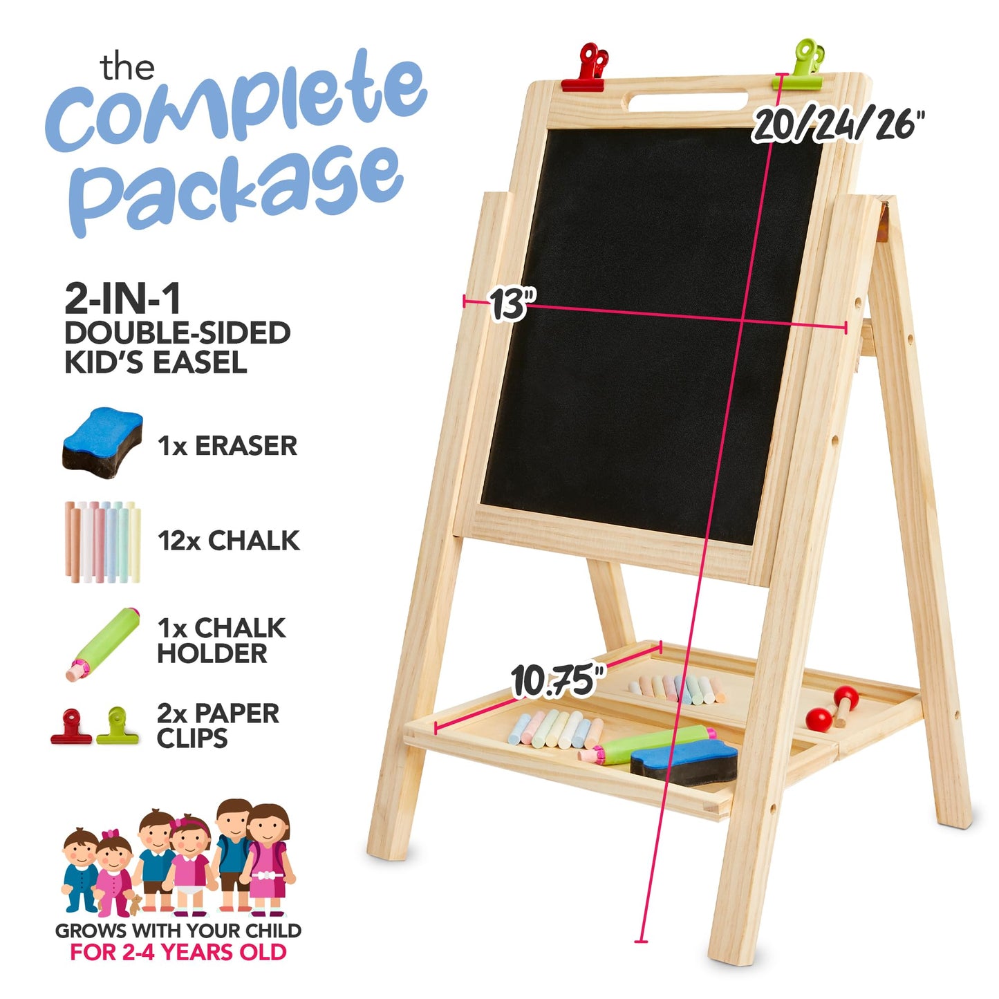 Kidaddle 2-in-1 Double Sided Kid's Easel, Tabletop Art Easel for Toddlers 2-4, Toddler Chalk Board for Children, Kid Art Easel, Arts Easel for Toddlers 2-4 Years, Painting Kit Kids