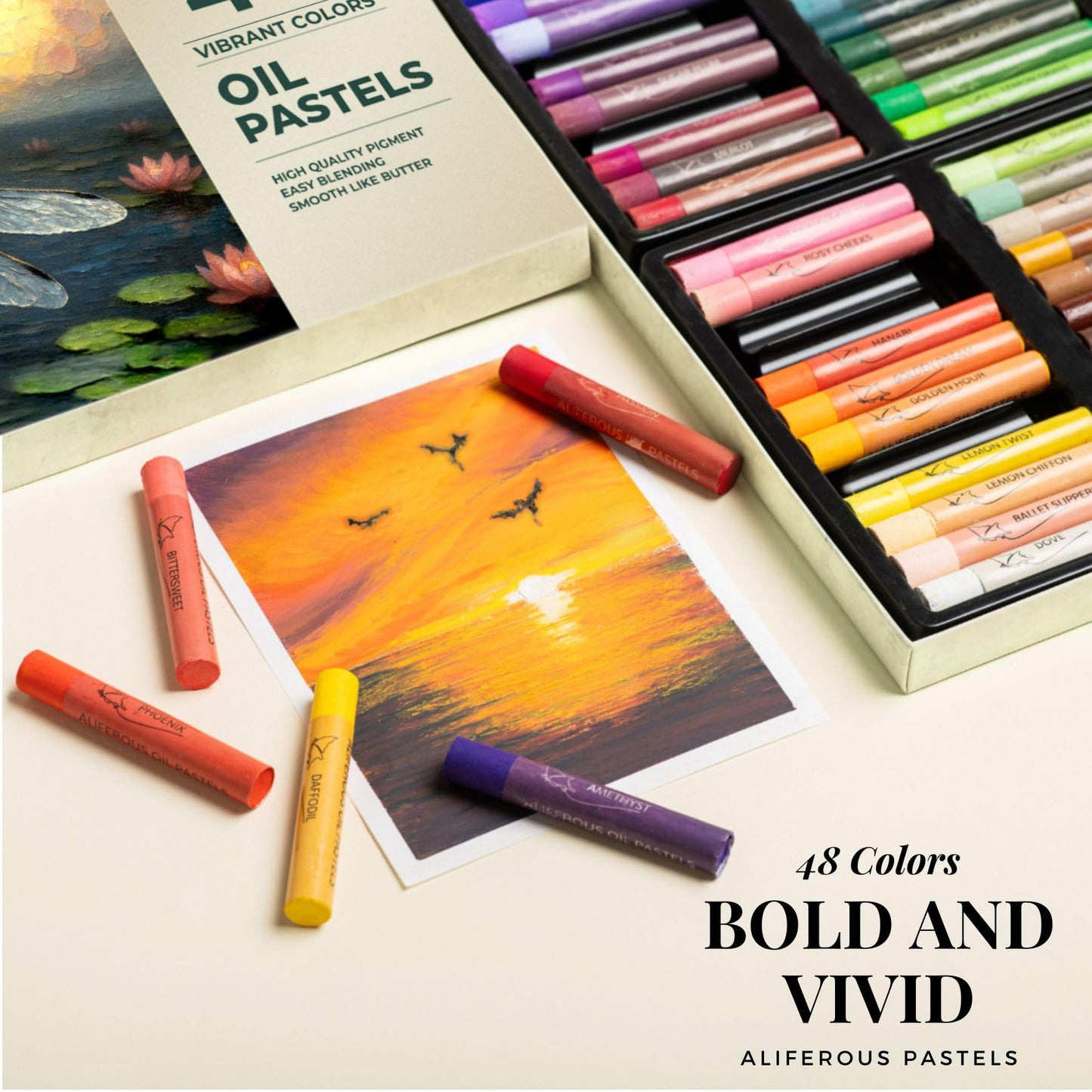 Aliferous Art Oil Pastels - 48 Colors soft pastels for artists - oil pastel set - pastels art set - portfolio oil pastels professional - pastels art supplies for kids - pastel kit