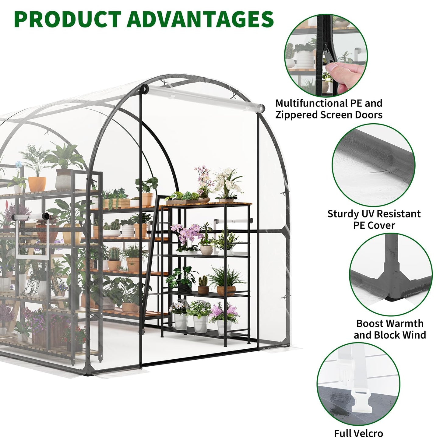 Greenhouses for Outdoors, 8.2 x 6.6 x 6.6 ft Premium Walk-in Greenhouse with Heavy-Duty Steel Frame & Watering System – Portable Outdoor Garden Hoop House for Year-Round Planting