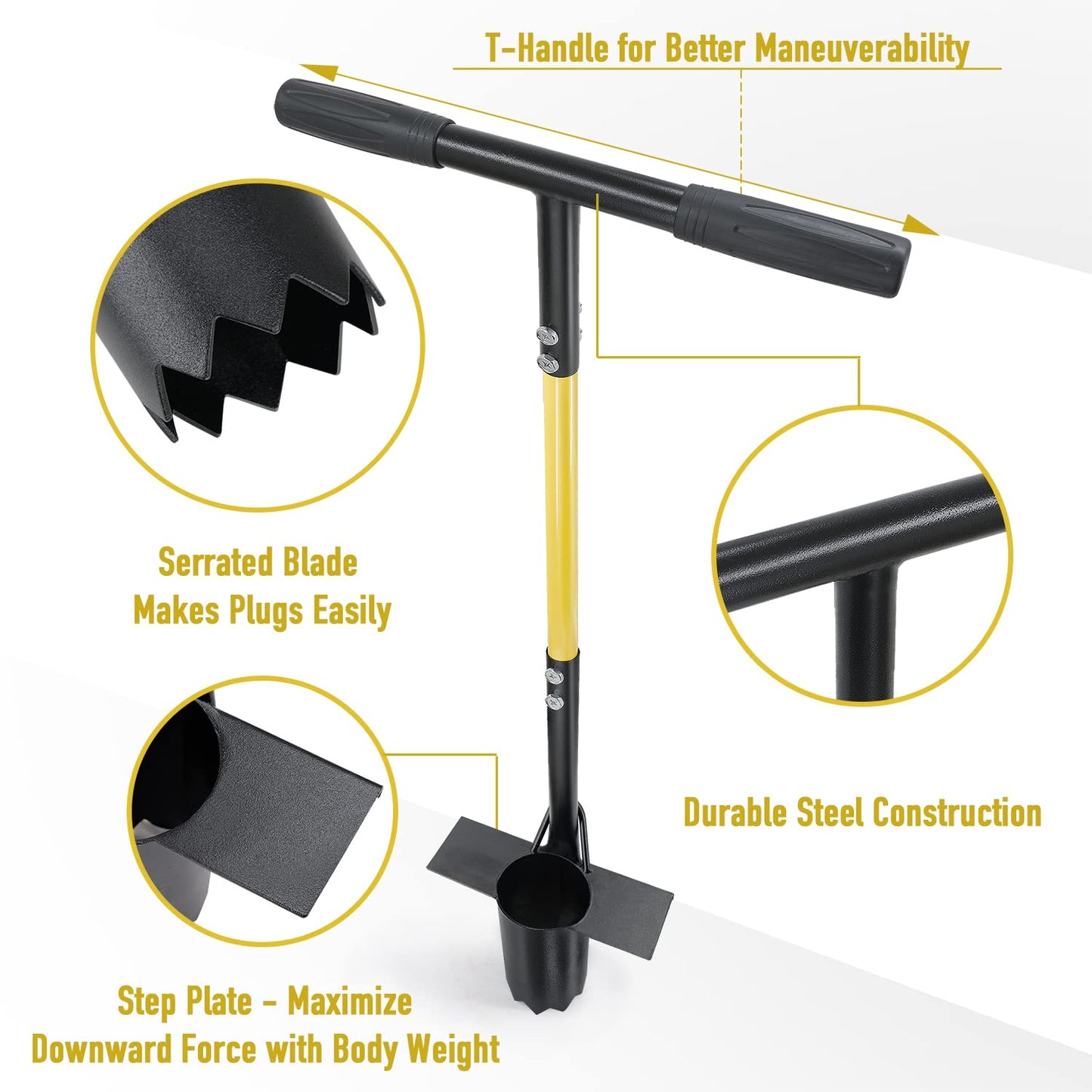 Jardineer Bulb Planter Tool, Long Handle Sod Plugger with Serrated Base, Automatic Soil Releasing Small Bulb Transplanter for Tulips, Daffodils, Lily