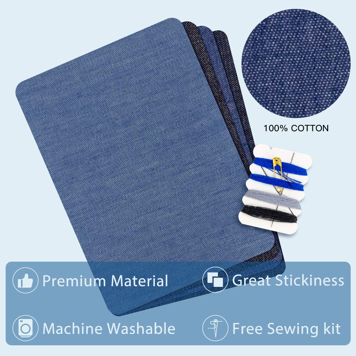 HTVRONT Iron on Patches for Clothes, 20PCS Iron on Patches for Jeans 3" by 4-1/4", 4 Shades of Cotton Denim Clothing Repair and Decoration Kit for DIY Repair, Crafting, Embellishment (Pack of 2)