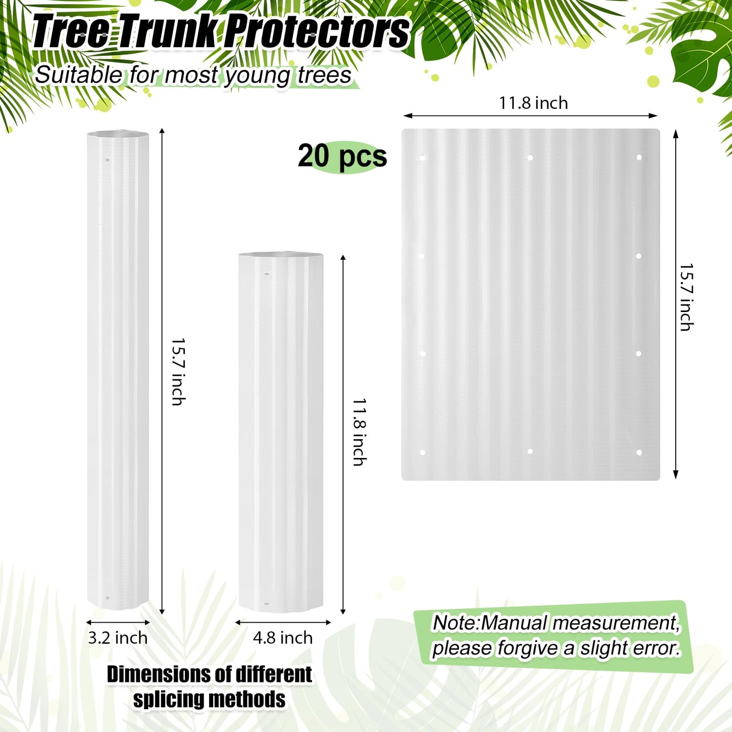 Frienda 20 Pcs Tree Trunk Protector 11.8" x 15.7" Corrugated Plastic Tree Guards Expandable Tree Tubes Flexible White Tree Bark Protector to Protect Saplings Plants from Weed Whacker Animals Trimmers