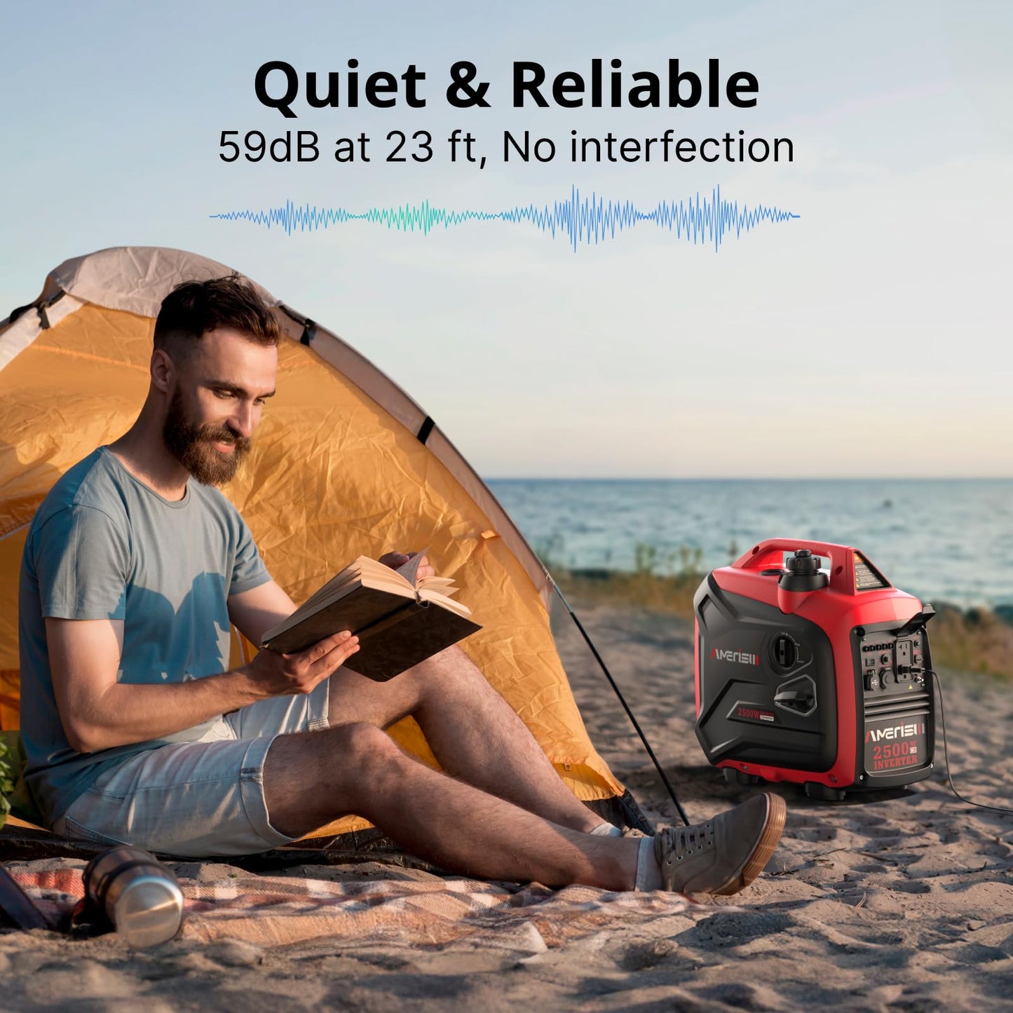AMERISUN 2500-Watt Gas Powered Portable Inverter Generator for Home Use - Ultral Light for RV and Camping, CO Sensor, Outdoor and Home Backup, Long Run Time