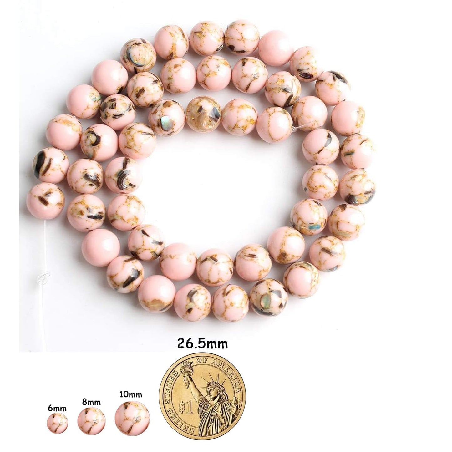 Yochus 45pcs Pink Shell Turquoise Beads，8mm Natural Stone Round Loose Beads for Jewelry Making Earring Necklace DIY Crafts