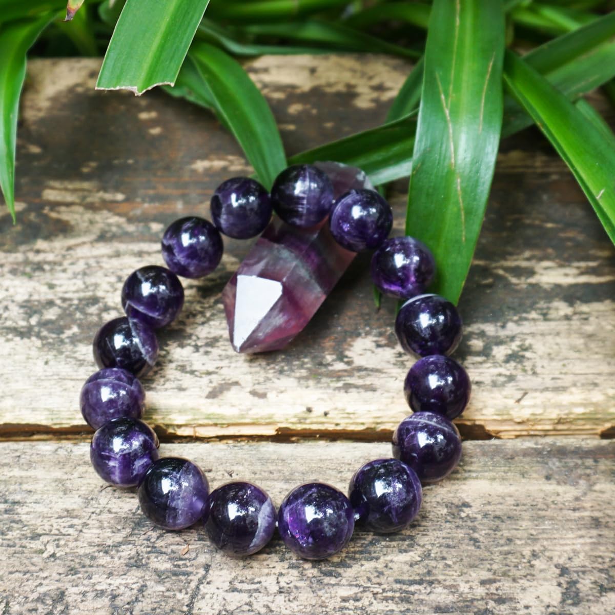 TaHLga 14MM Amethyst Bracelet for Men | Natural Third Eye & Crown Chakra Crystal | Fits for about 7.5" Wrist | Emotional Healing Spiritual Gift for Talismans & Amulets & Talismans Amulets & Feng Shui
