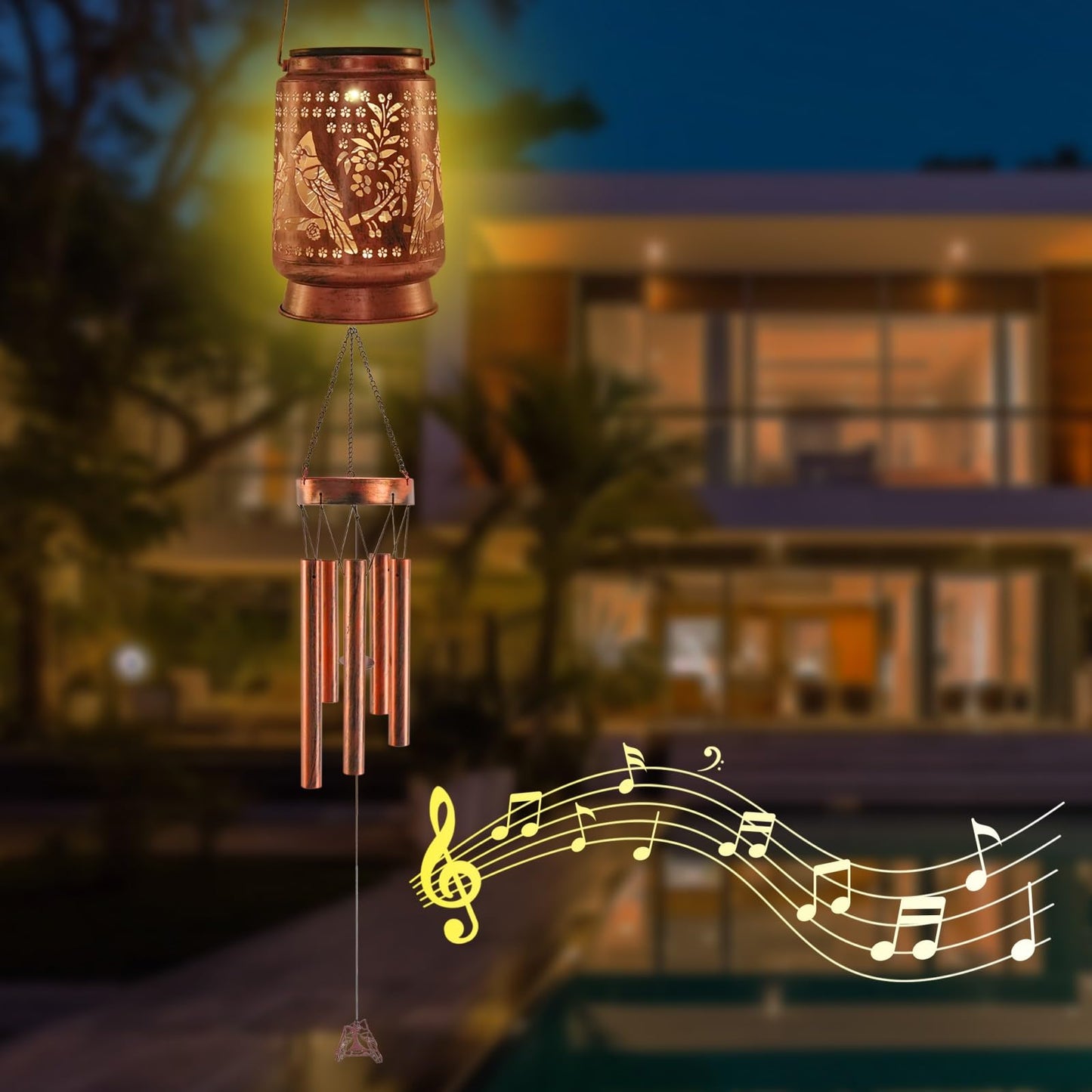 Solar Wind Chimes Outdoor 41 Inch, Cardinal Memorial Wind Chime with Solar Lantern, Sympathy Gift for Mom, Grandma, Metal Hanging Garden Decor for Patio Porch Yard