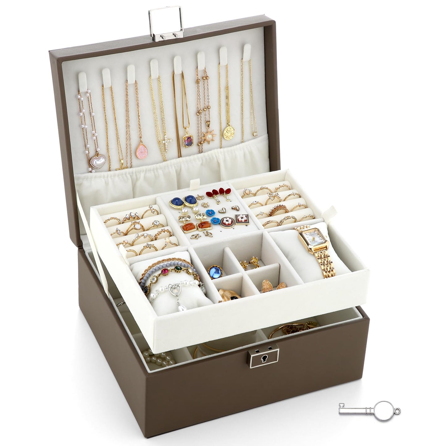 IBURTEN Jewelry Organizer Boxes for Women,Travel Jewelry Case, 2 Layers Removable Jewelry Box,Storage for Necklace, Bracelet, Earring,Rings,Jewelry Box Gifts for Women Girls
