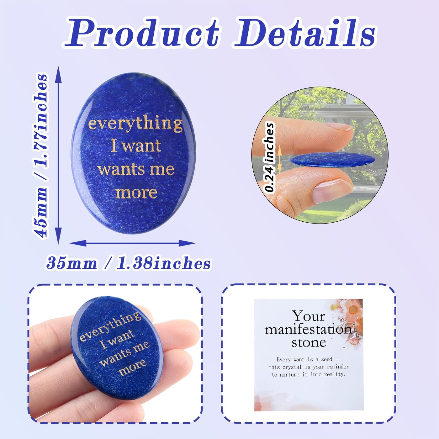 DUQGUHO Lapis Lazuli Crsytal Encouragement Gifts for Women Everything I Want Wants Me More Inspirational Positive Anxiety Relief Items Pocket Hug Stones Emotional Calming Sobriety Gifts for Women Men