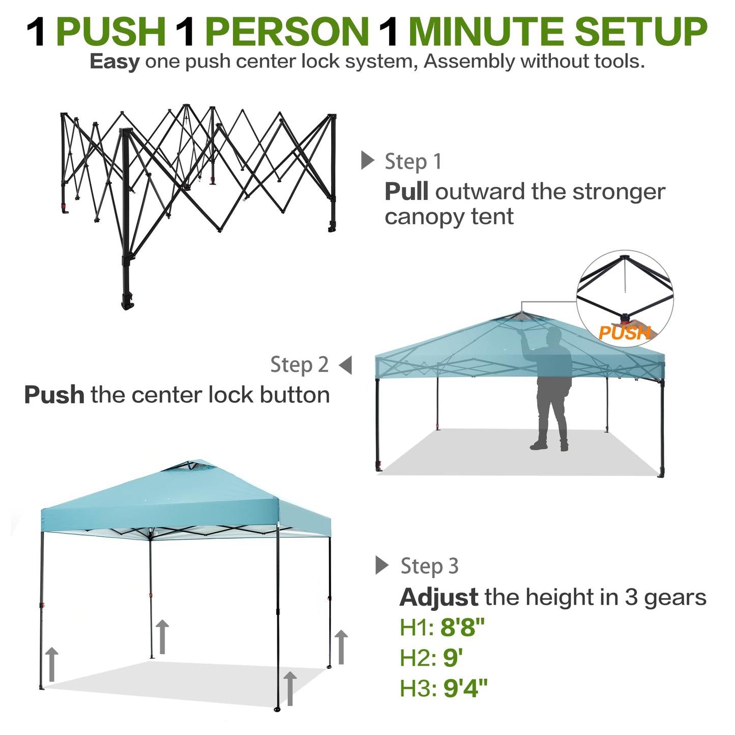 Tunbne 10'x10' Pop Up Canopy Tent with 1 Sidewall and 6 Pockets, One Push Setup, Instant Shade Tent with Vented Roof for Beach Patio Outdoor, Case, 8 Stakes, 4 Ropes, 4 Sandbags (Cyan, 10x10)