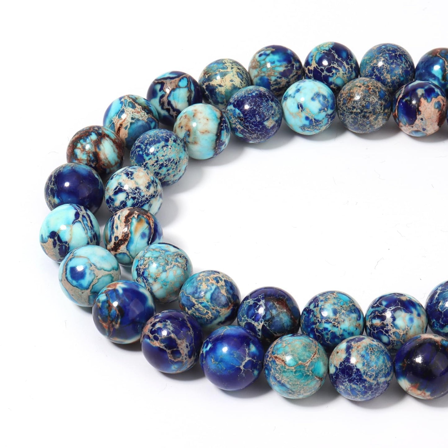 Siomia 60pcs 6mm Natural Mixed Blue Imperial Jasper Gemstone Beads Energy Healing Crystal Round Loose Stone Beads for Jewelry Making, DIY Bracelets Necklaces
