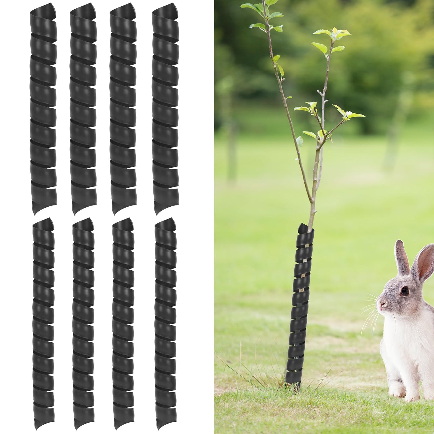 8 Pcs Tree Trunk Protector-2 Size Plastic Spiral Tree Guard Tree Trunk Protector Wrap Tree Bark Protector Tube Tree Wraps to Protect Bark Tree Saplings from Deer Cats Rodents Rabbit Mowers (Black)